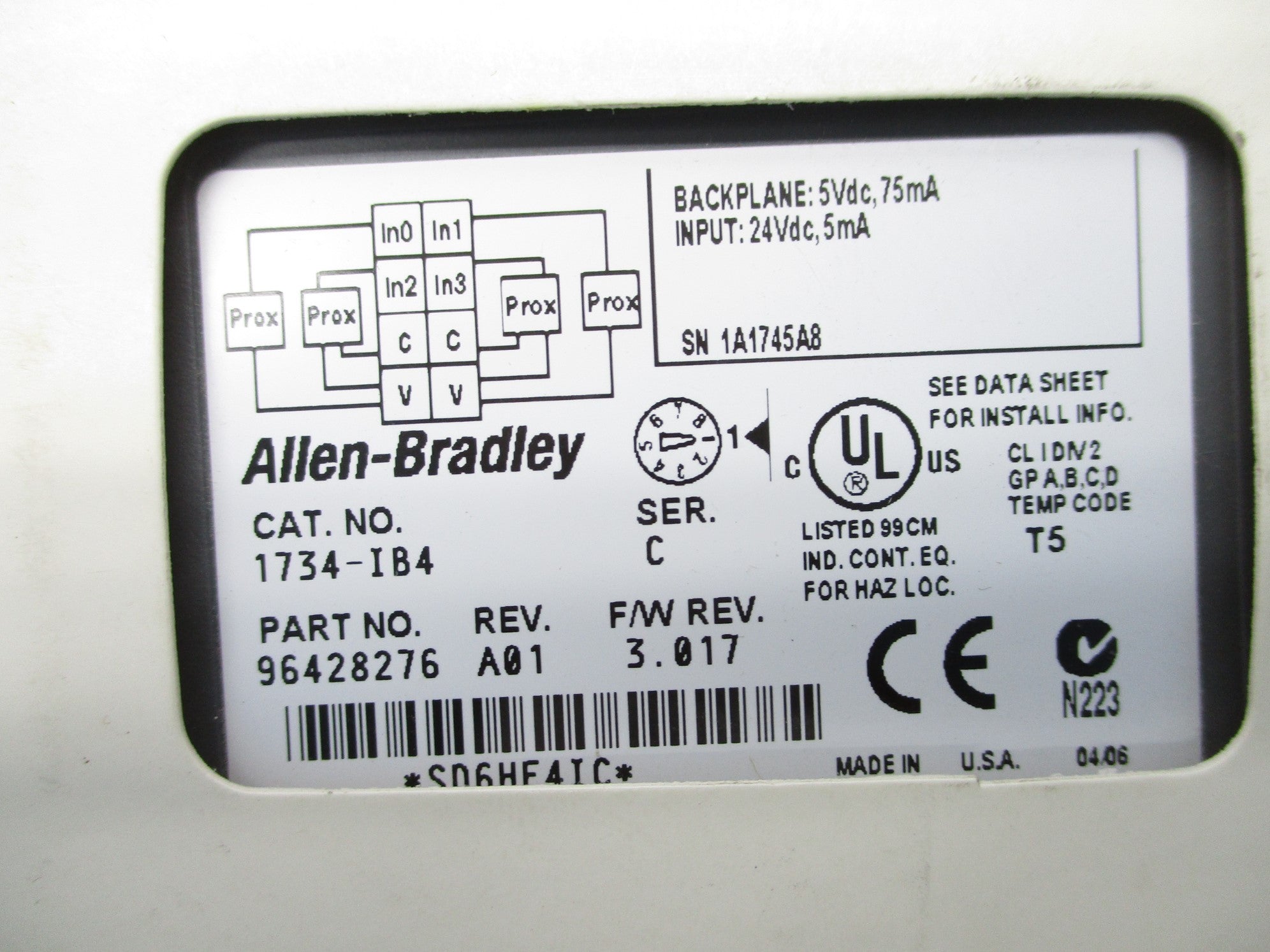 ALLEN BRADLEY 1734-IB4 SER. C F/W 3.017 NSMP