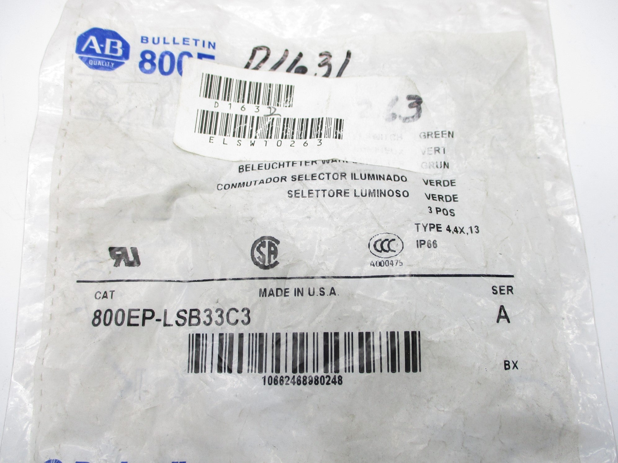 ALLEN BRADLEY 800EP-LSB33C3 SER. A NSMP