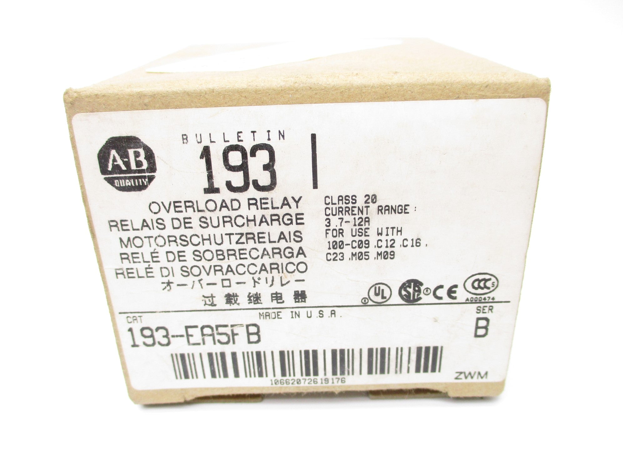 ALLEN BRADLEY 193-EA5FB SER. B 3.7-12A (BR/WH) NSMP