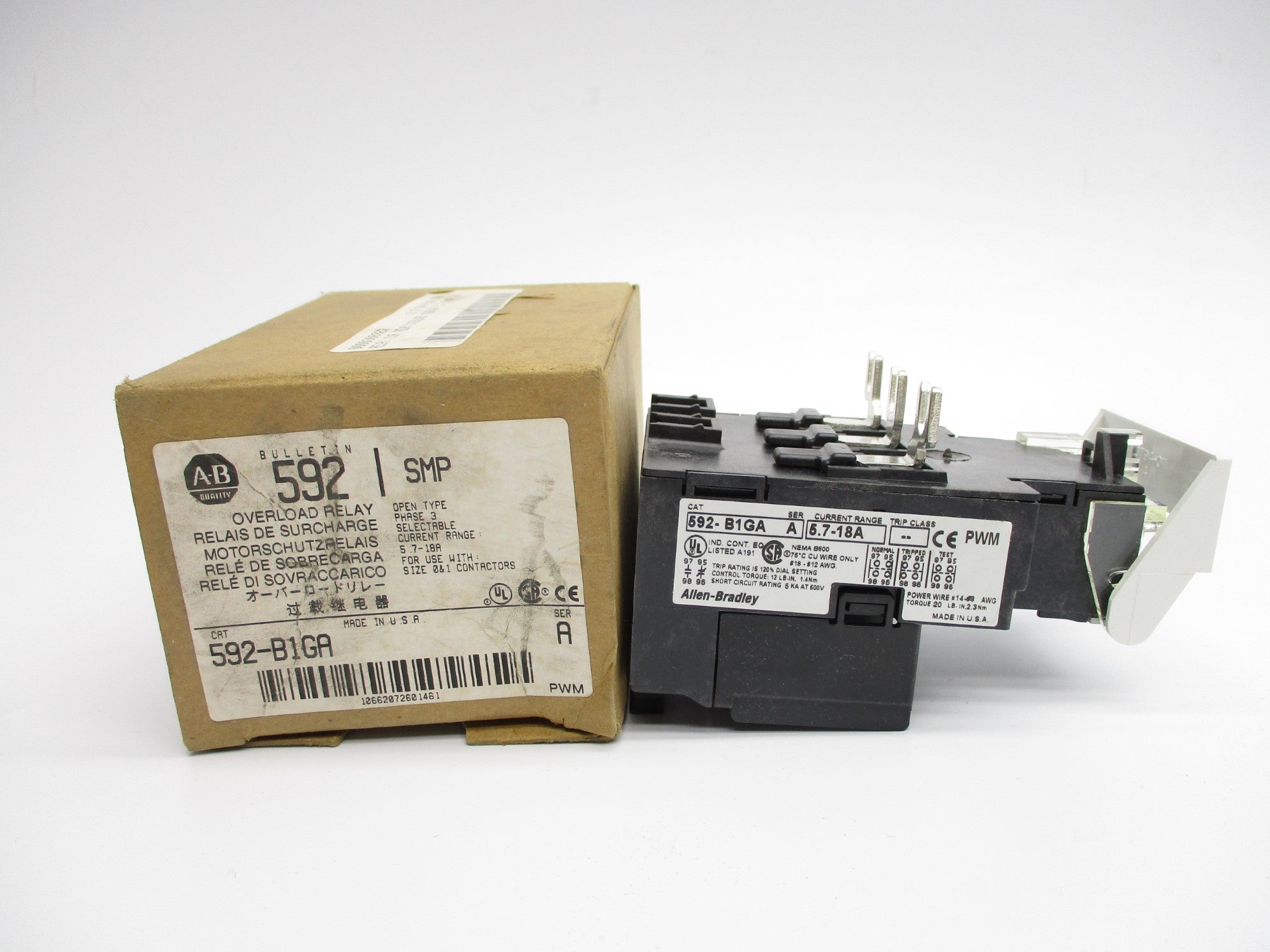 ALLEN BRADLEY 592-B1GA SER. A 600V 5.7-18A (BR/WH) NSMP