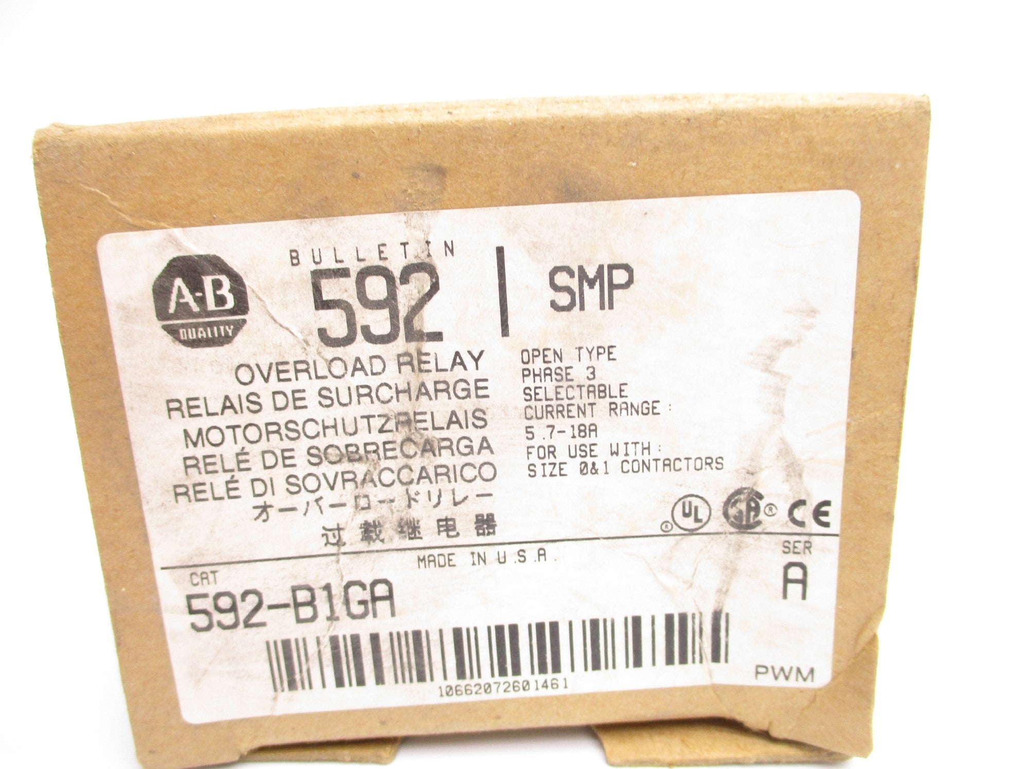 ALLEN BRADLEY 592-B1GA SER. A 600V 5.7-18A (BR/WH) NSMP