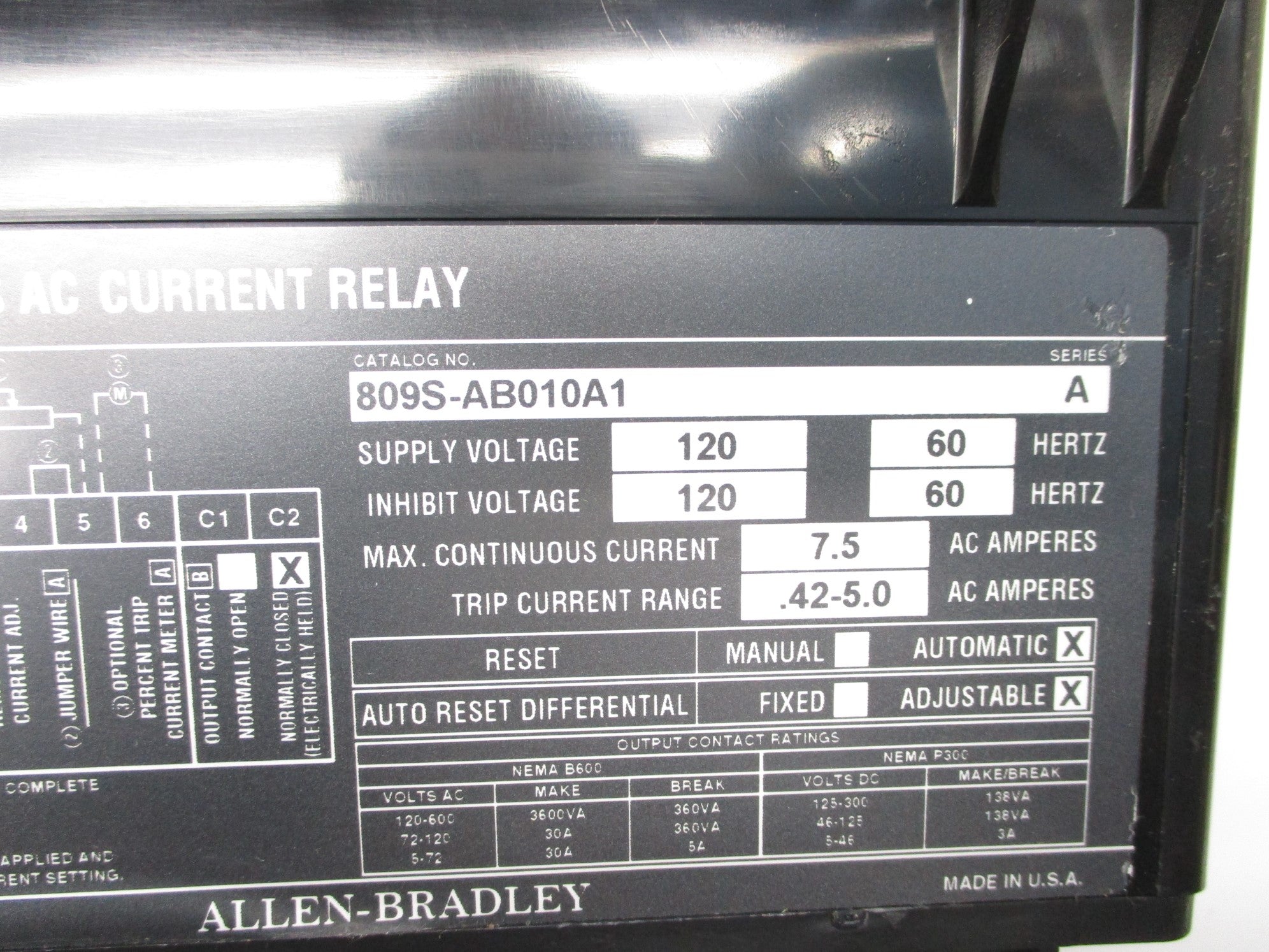 INDUSTRIAL SPARE PART 809S-AB010A1 SER. A 120V 7.5A NSNP