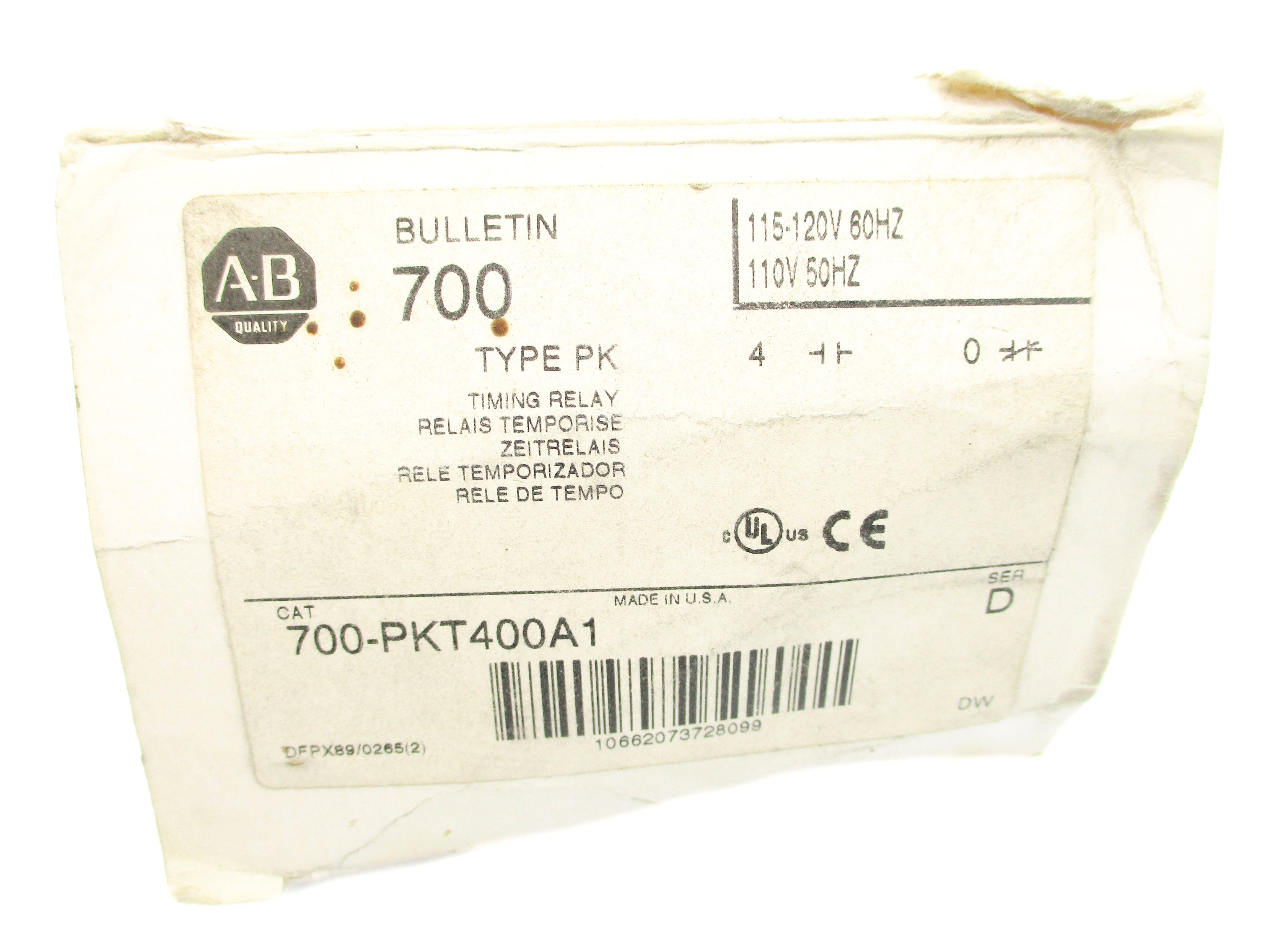ALLEN BRADLEY 700-PKT400A1 SER. D 110/120V (WH) NSMP