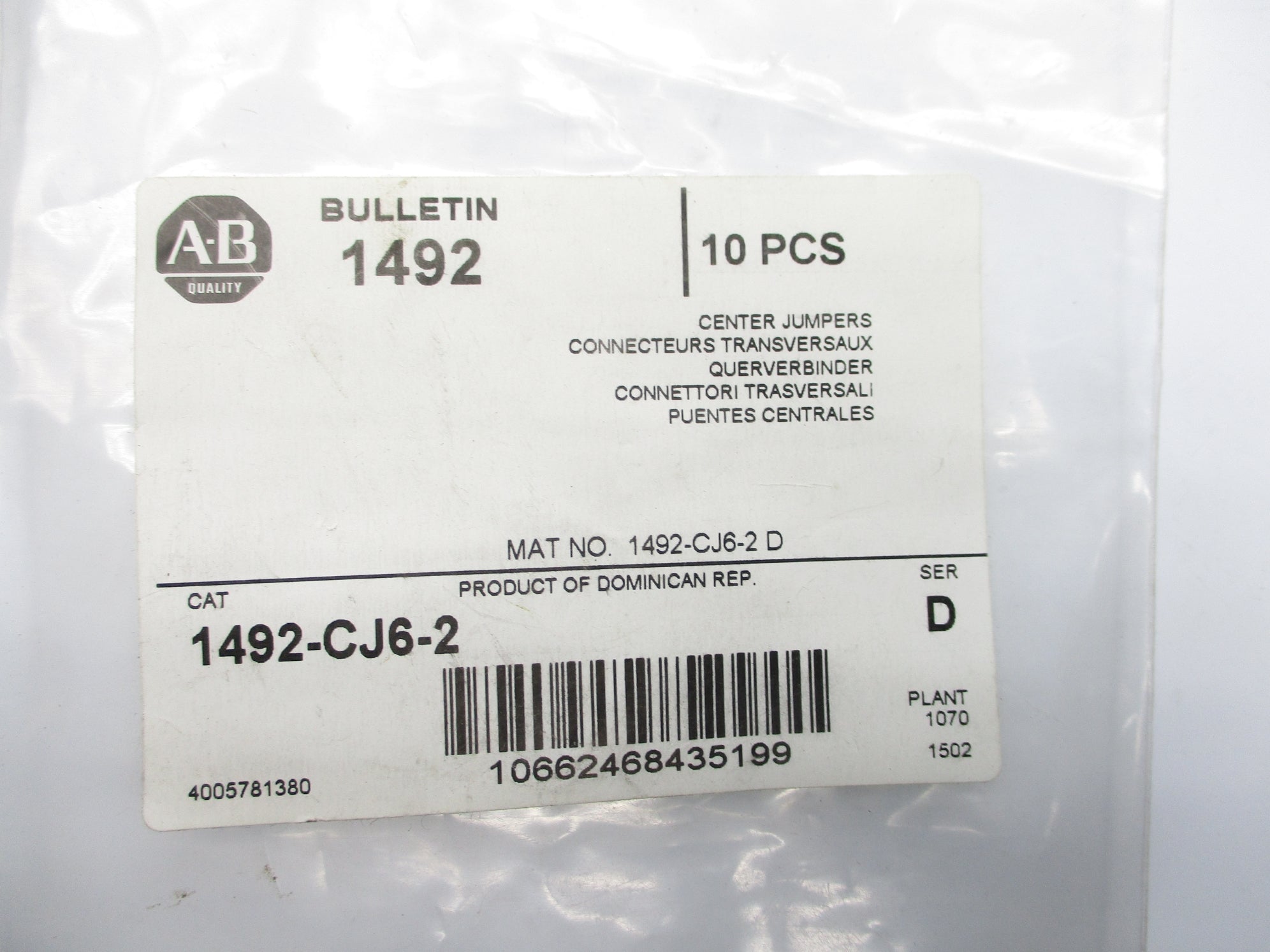 ALLEN BRADLEY 1492-CJ6-2 SER. D (PKG OF 10) NSMP