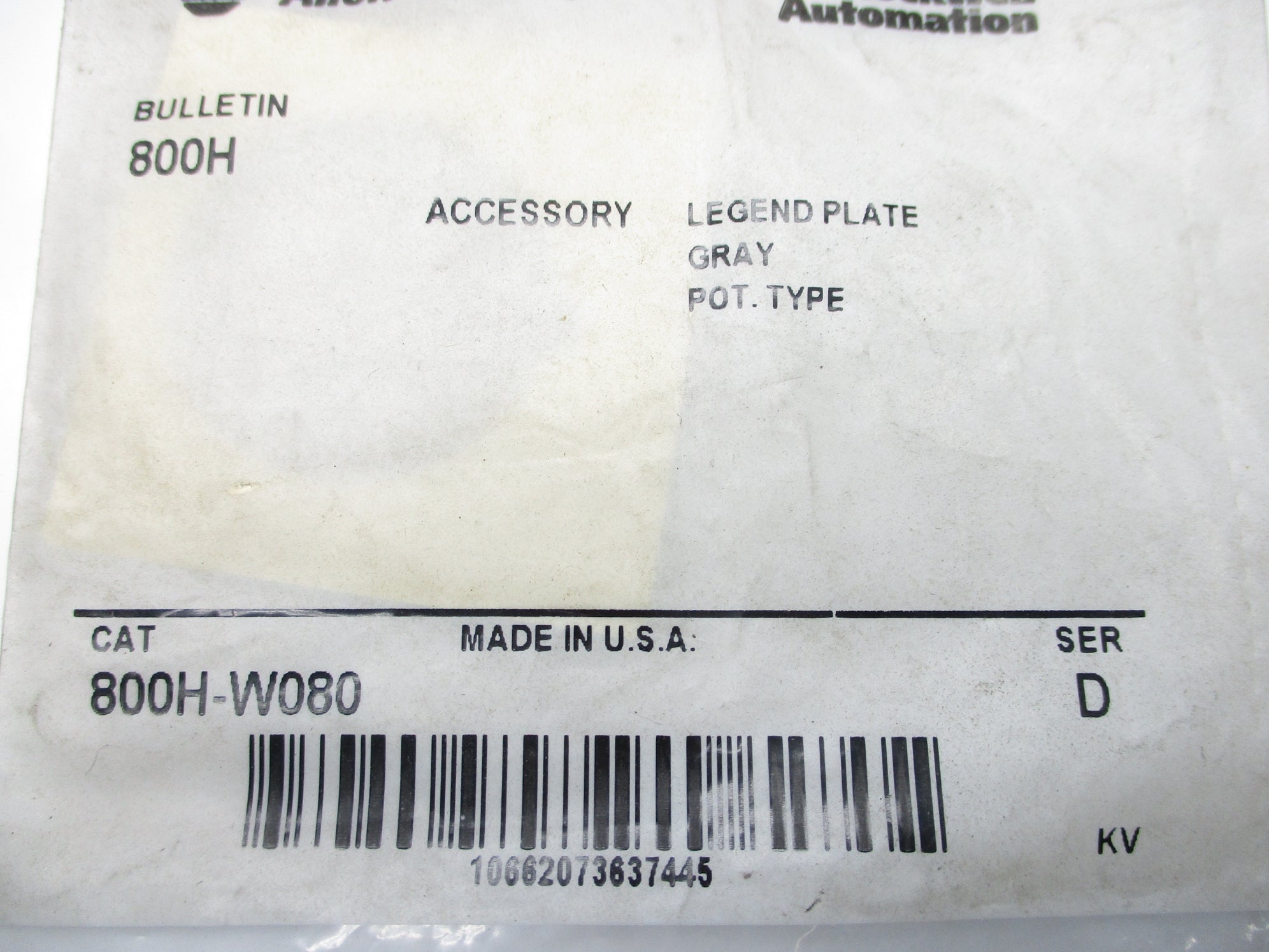 ALLEN BRADLEY 800H-W080 SER. D NSMP
