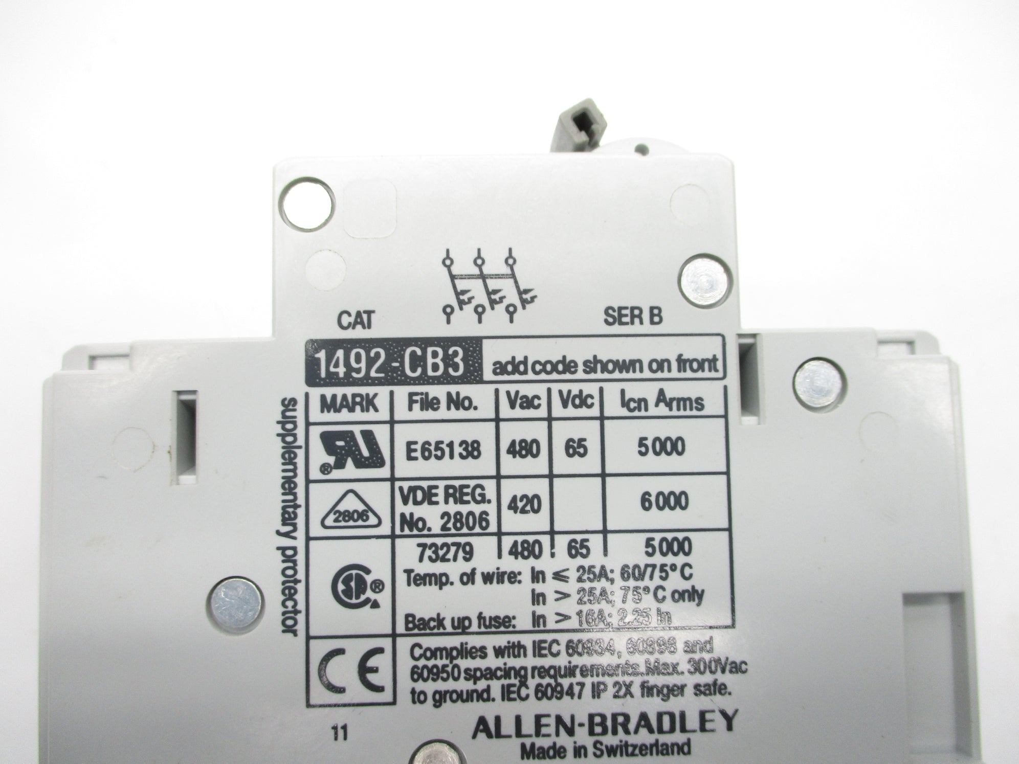 ALLEN BRADLEY 1492-CB3H040 SER. B 4A 277V NSNP