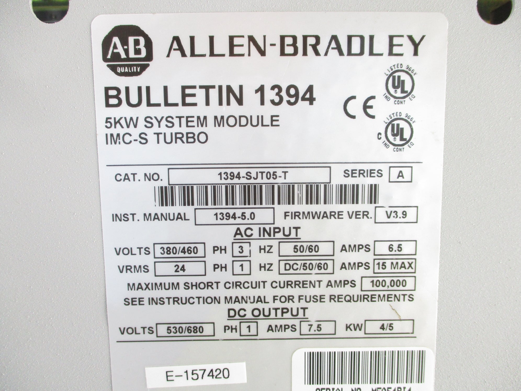 ALLEN BRADLEY 1394-SJT05-T SER. A F/W V3.9 UNMP