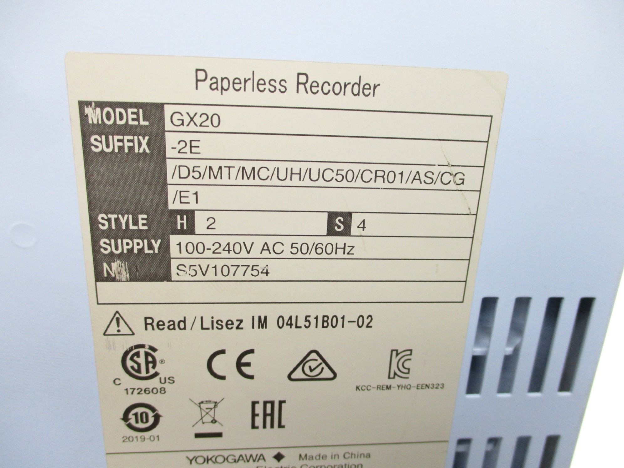 YOKOGAWA GX20-2E/D5/MT/MC/UH/UC50/CR01/AS/CG/E1 UNMP