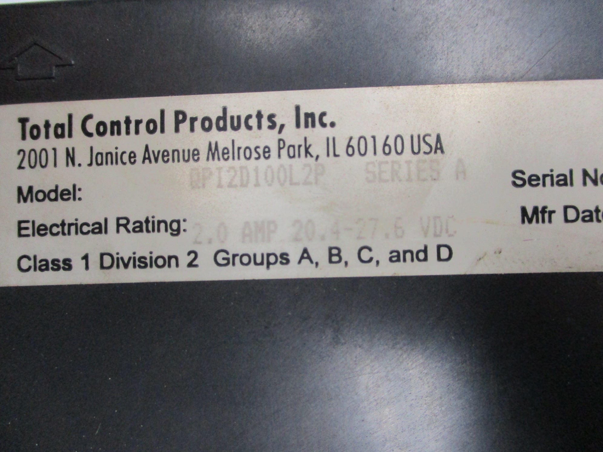 TOTAL CONTROL PRODUCTS QPI2D100L2P SER. A 0880001-01 UNMP