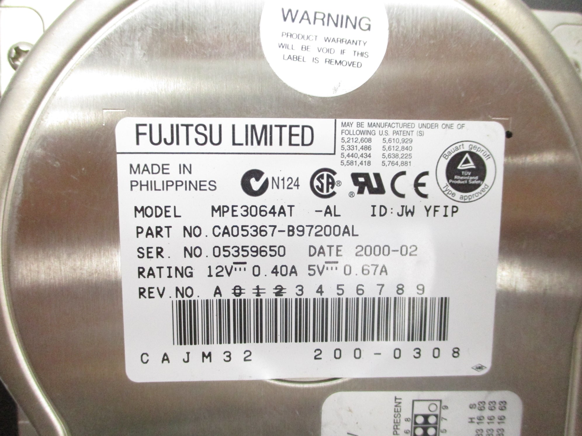 FUJITSU MPE3064AT-AL CA05367-B97200AL UNMP