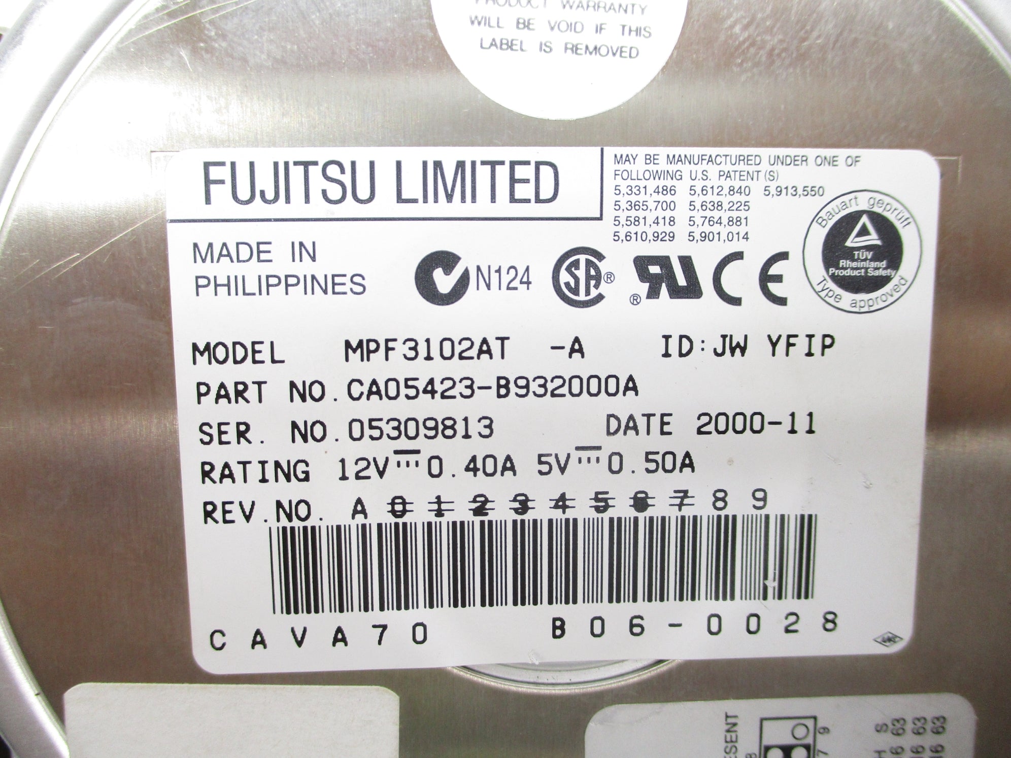 FUJITSU MPF3102AT-A CA05423-B932000A UNMP