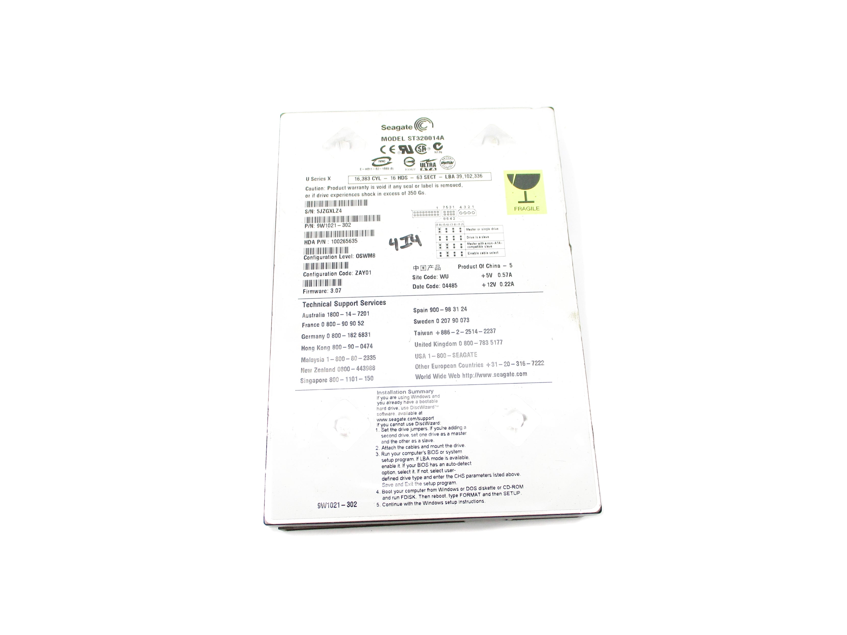 SEAGATE ST320014A 9W1021-302 UNMP