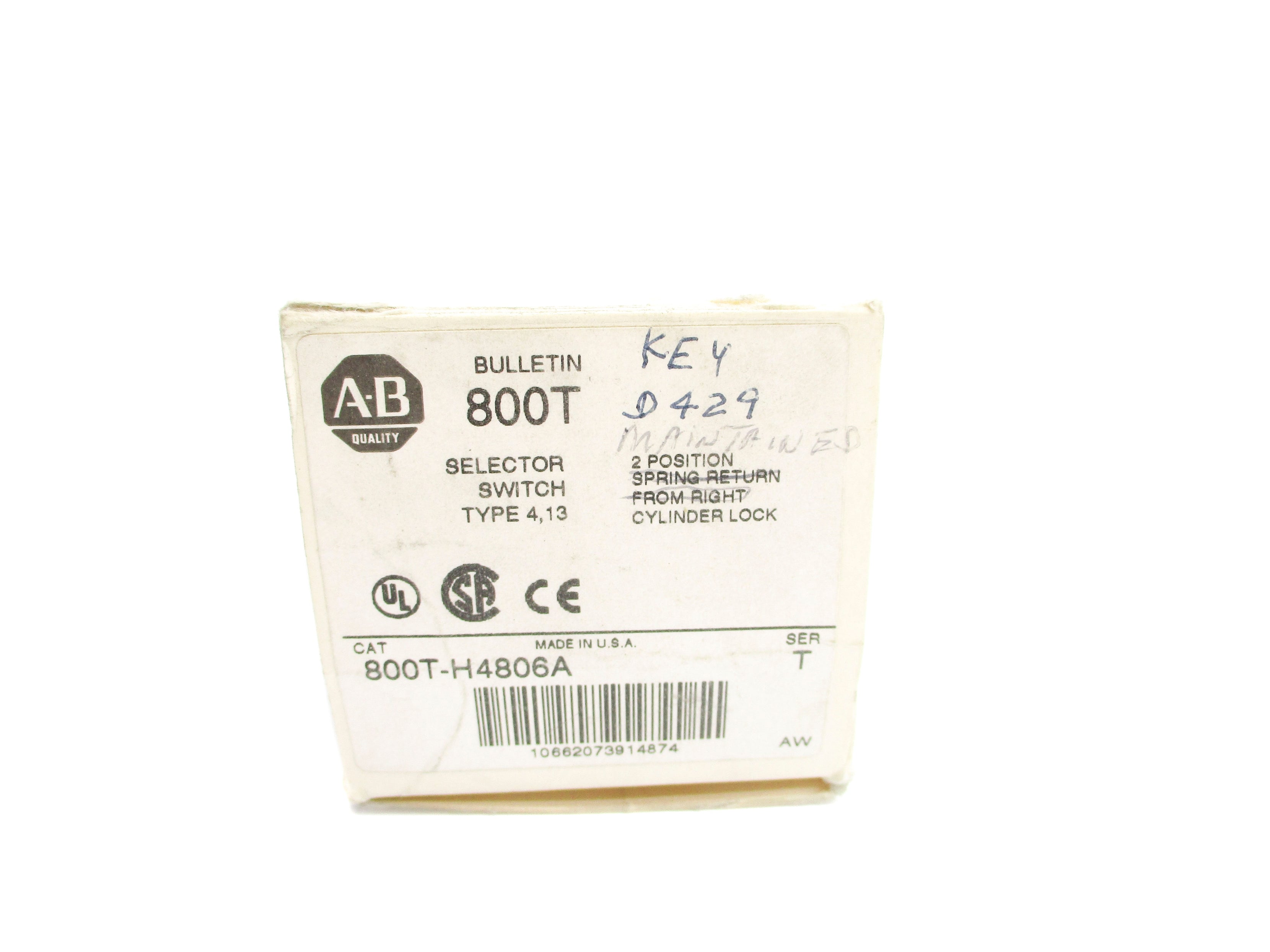 ALLEN BRADLEY 800T-H4806A SER. T (NO KEY) (WH) NSMP