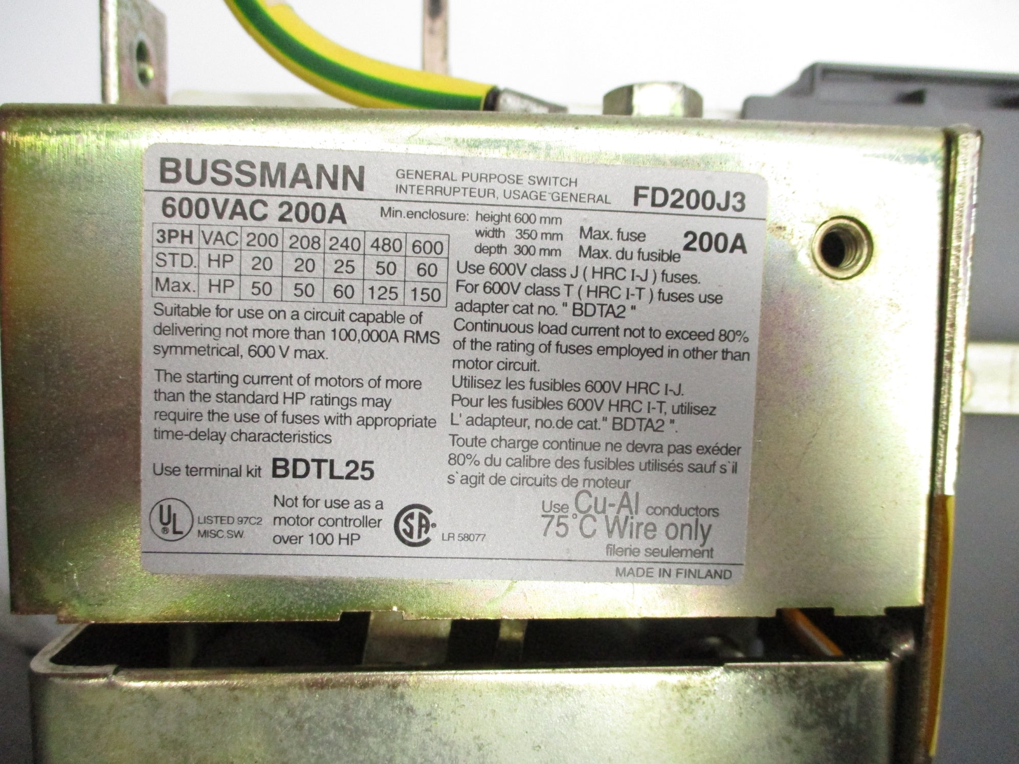 BUSSMANN FD200J3 UNMP