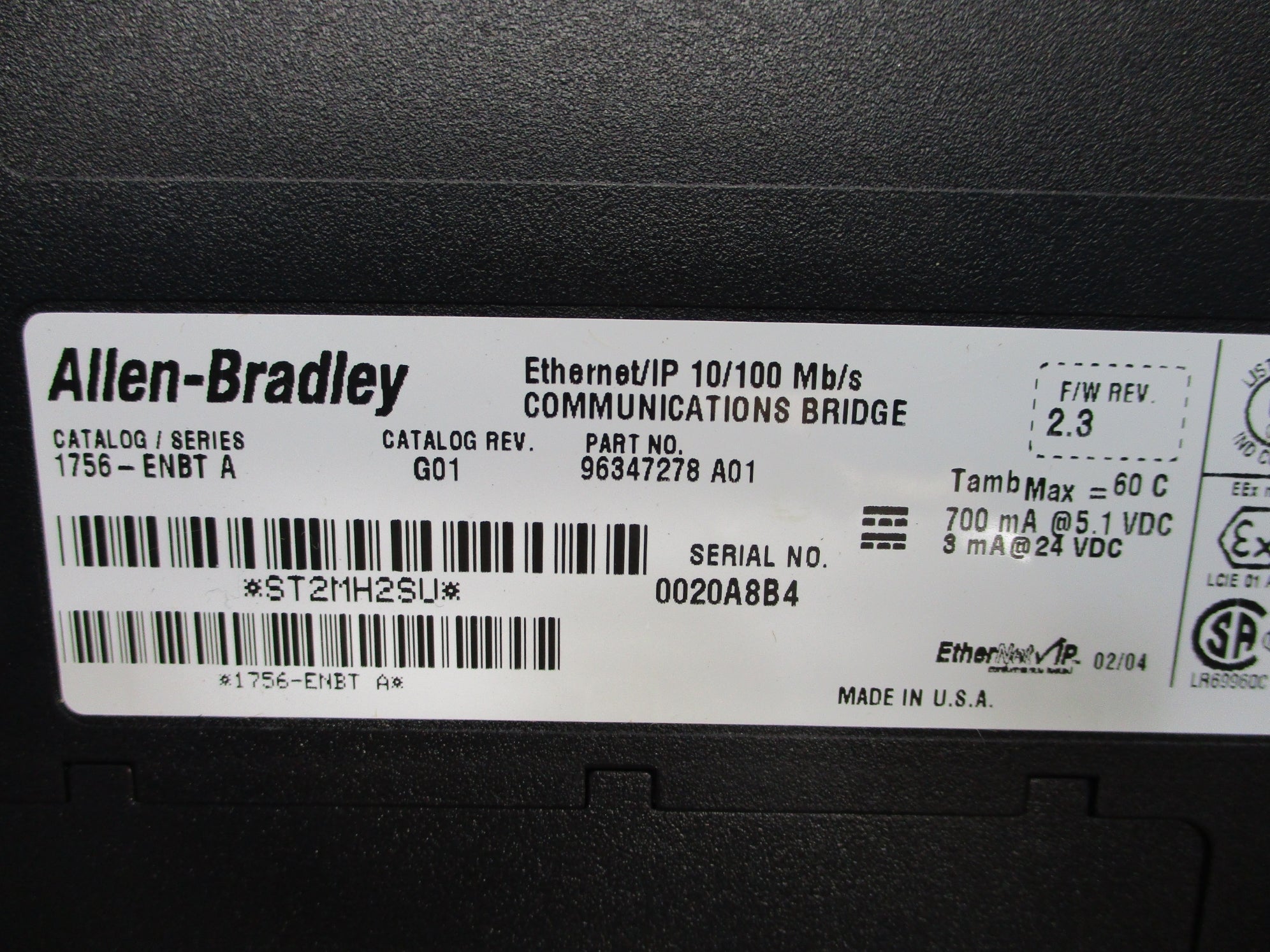 ALLEN BRADLEY 1756-ENBT SER. A F/W 2.3 UNMP