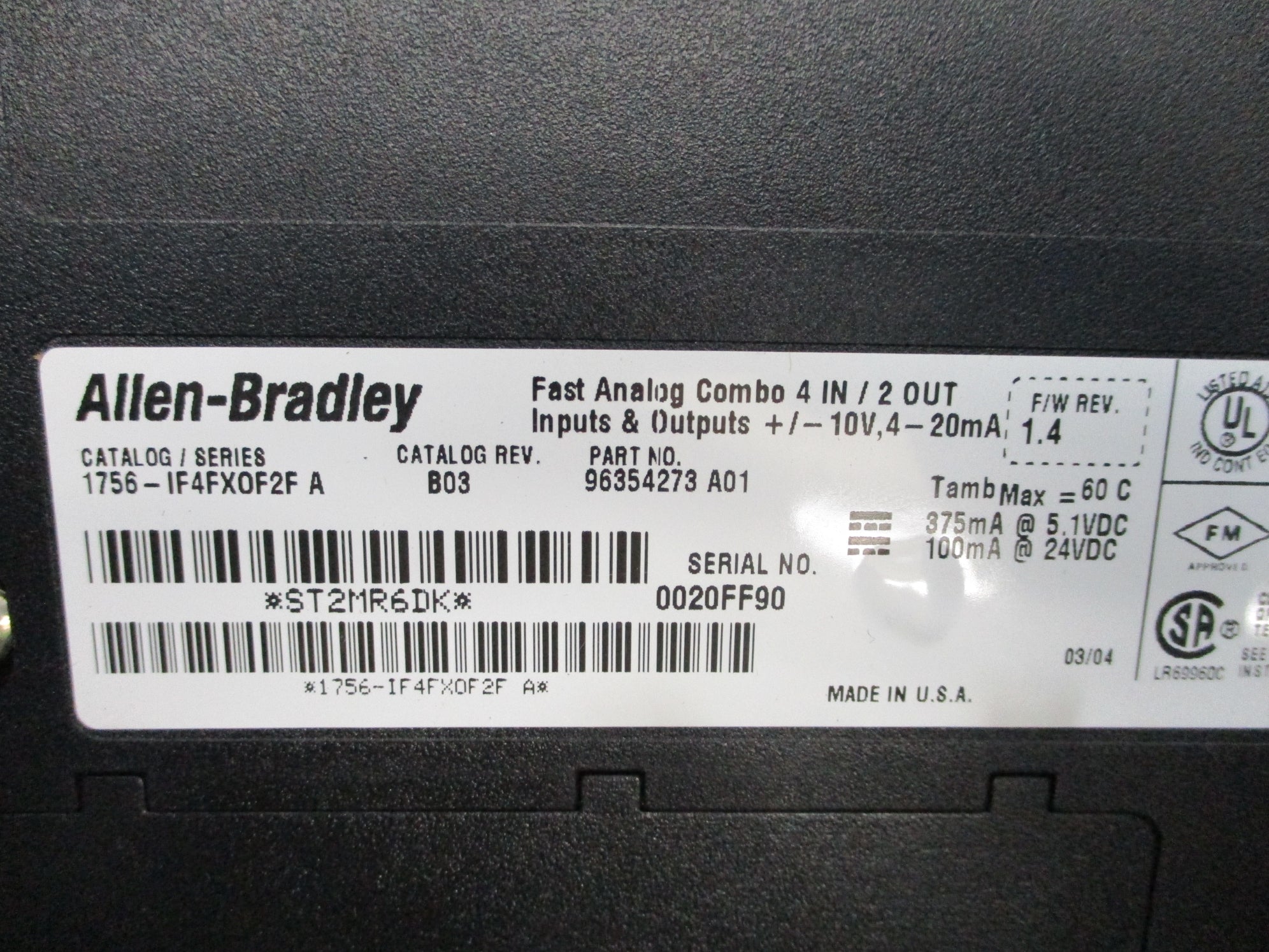 ALLEN BRADLEY 1756-IF4FX0F2F SER. A F/W 1.4 UNMP