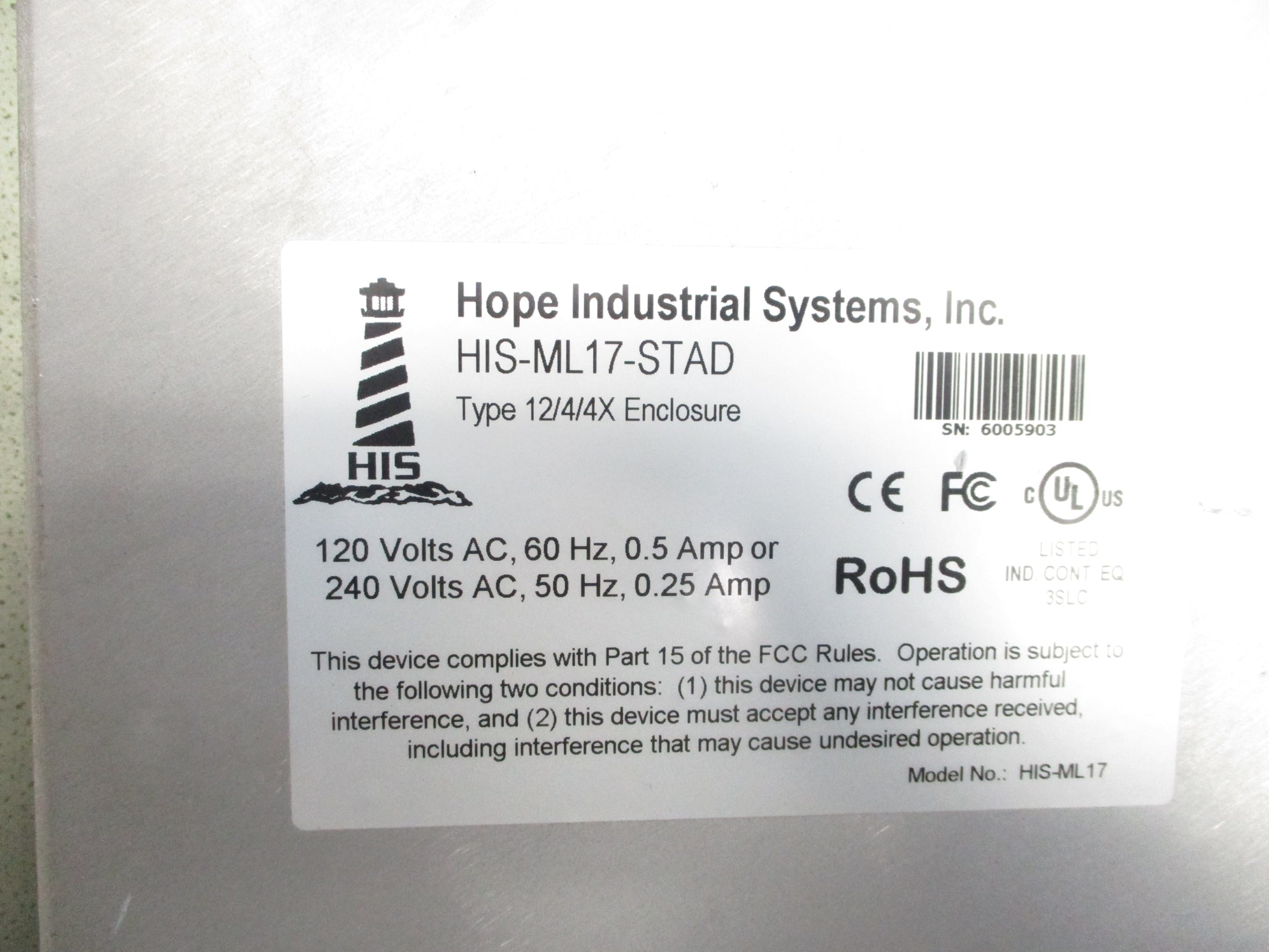 HOPE INDUSTRIAL SYSTEMS HIS-ML17-STAD UNMP