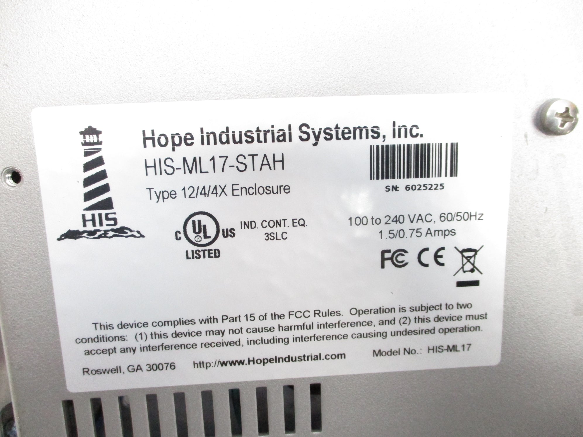 HOPE INDUSTRIAL SYSTEMS HIS-ML17-STAH UNMP