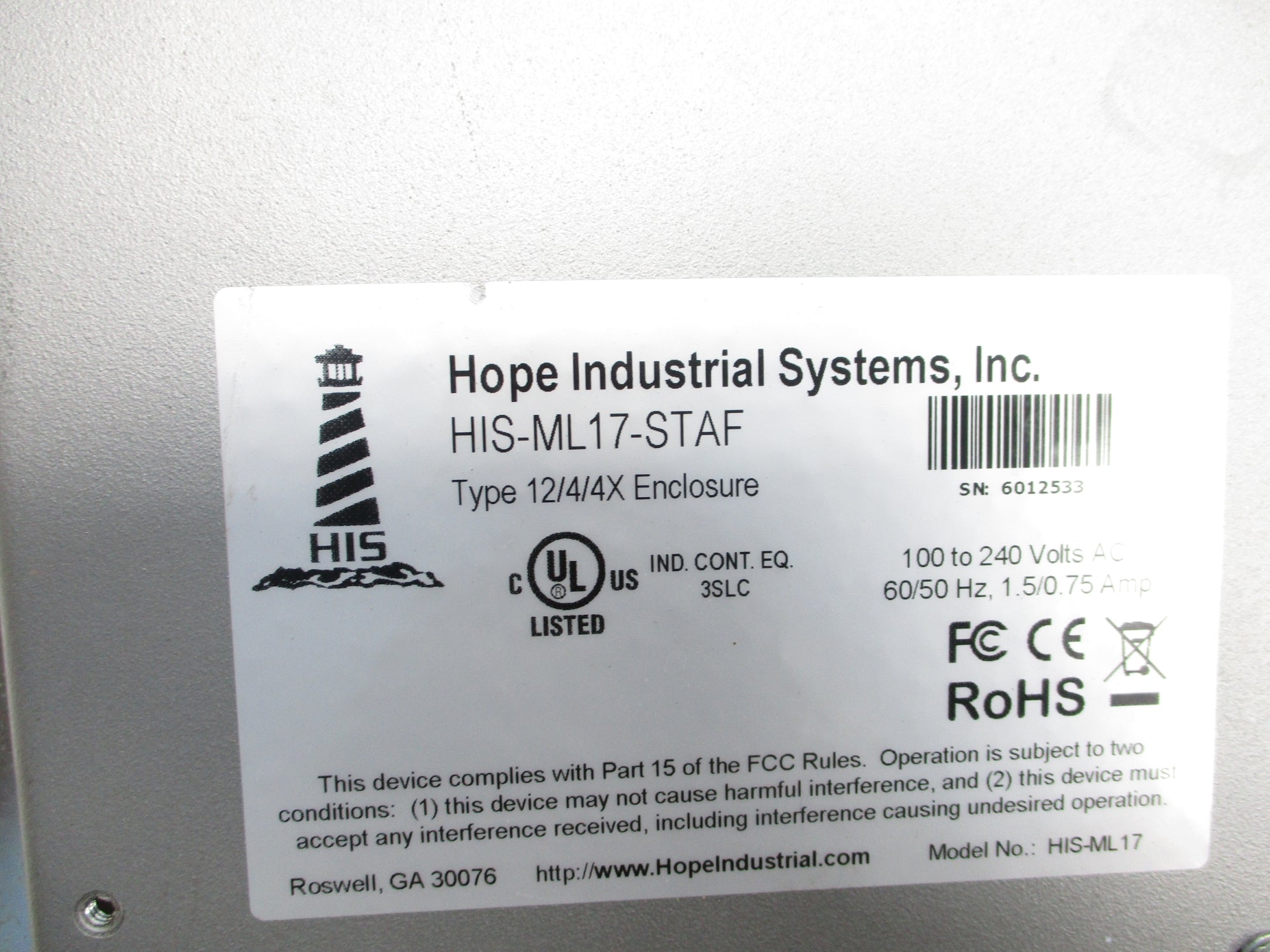 HOPE INDUSTRIAL SYSTEMS HIS-ML17-STAF UNMP