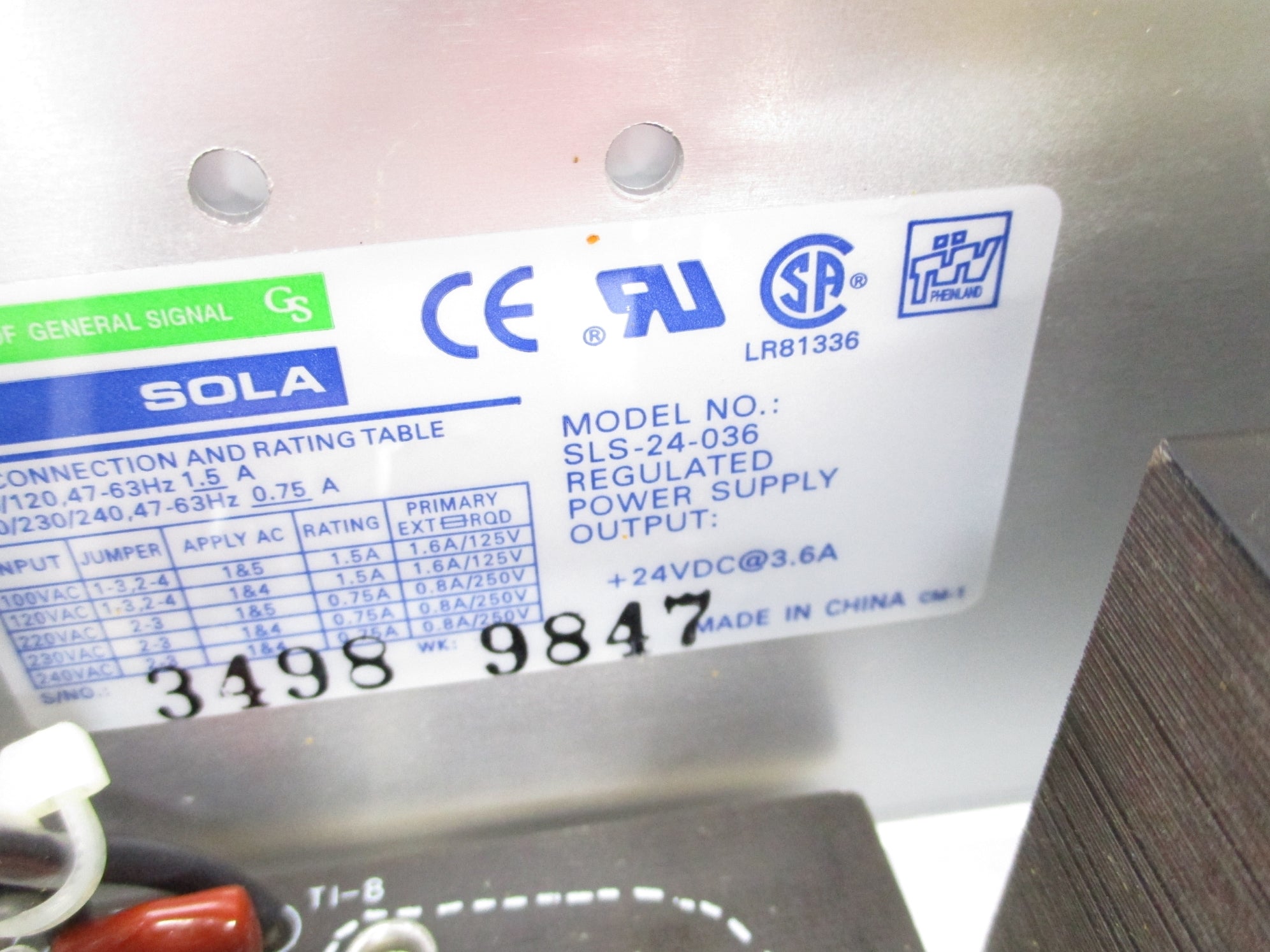 SOLA SLS-24-036 240VAC 0.75/1.5A NSNP
