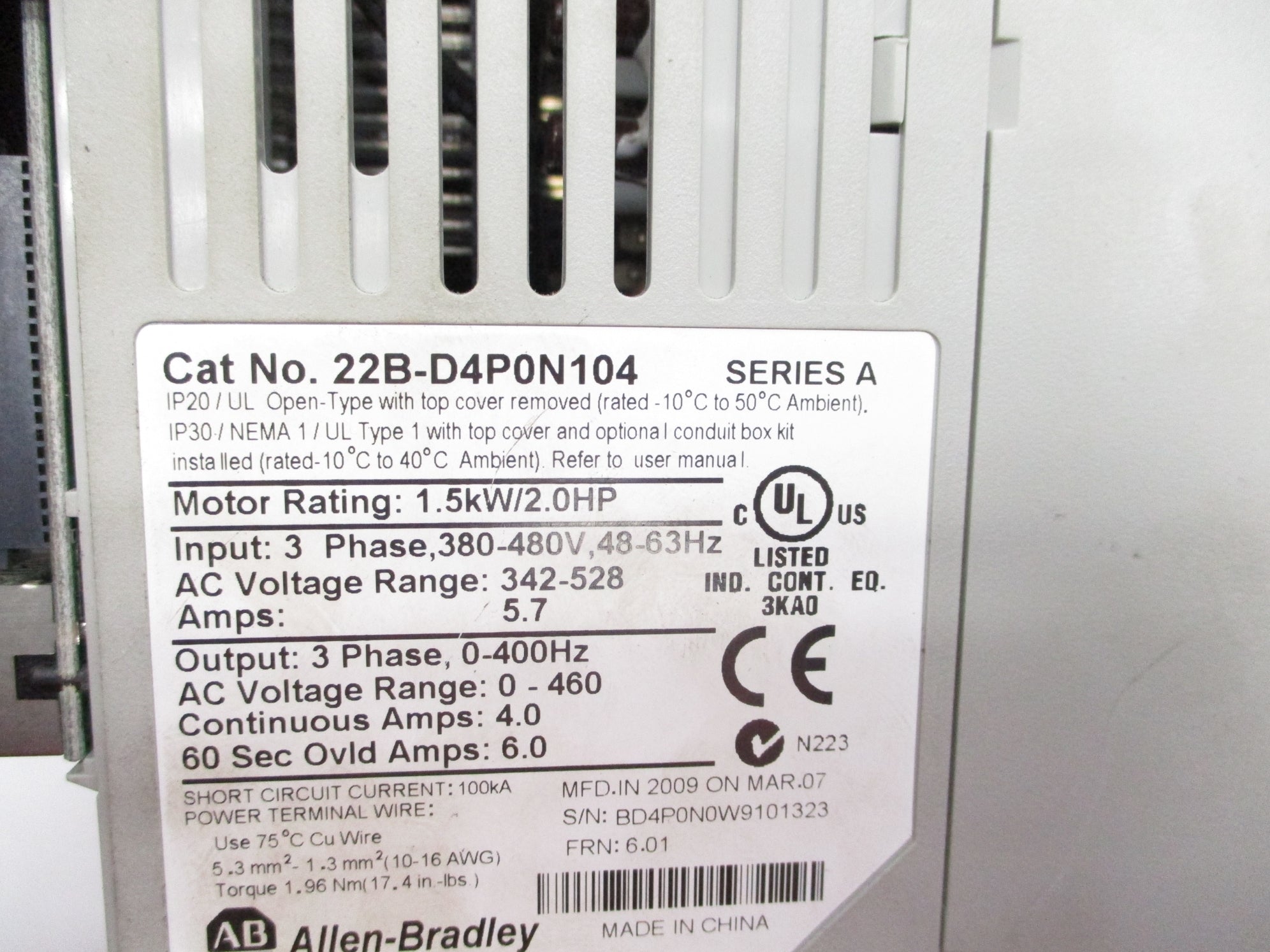 ALLEN BRADLEY 22B-D4P0N104 SER. A F/W 6.01 (AS PICTURED) UNMP