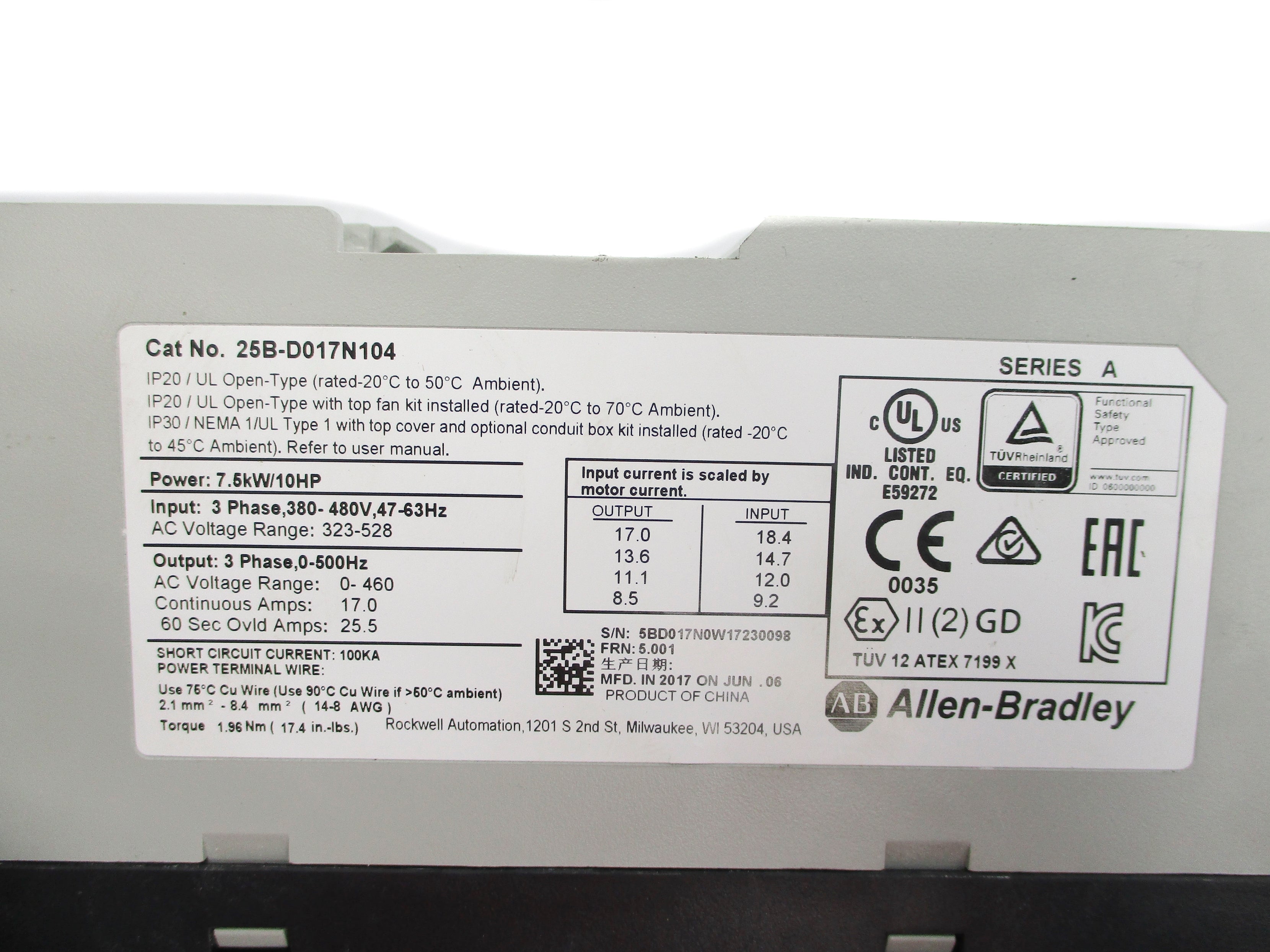 ALLEN BRADLEY 25B-D017N104 SER. A F/W 5.001 UNMP