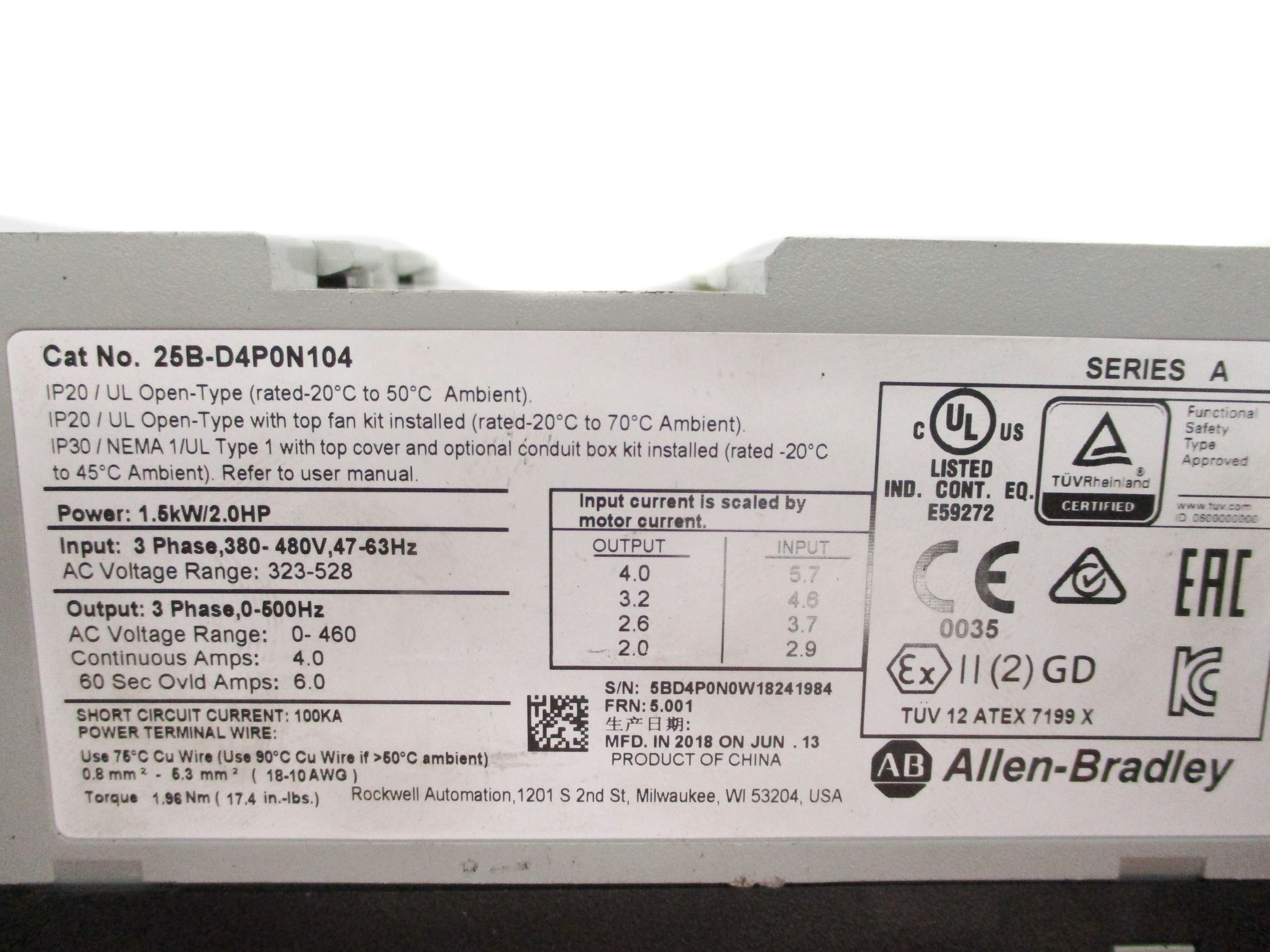 ALLEN BRADLEY 25B-D4P0N104 SER. A F/W 5.001 UNMP