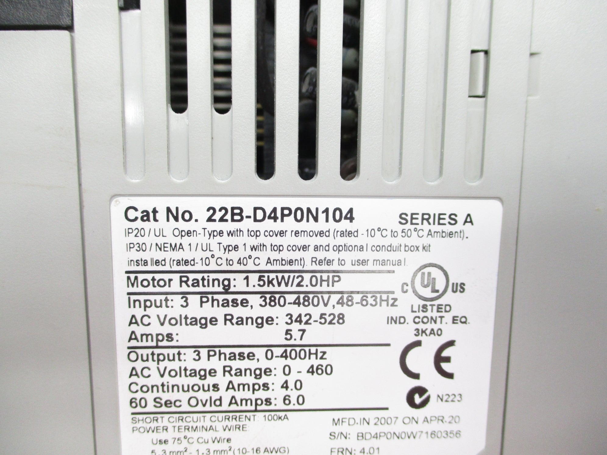 ALLEN BRADLEY 22B-D4P0N104 SER. A F/W 4.01 UNMP