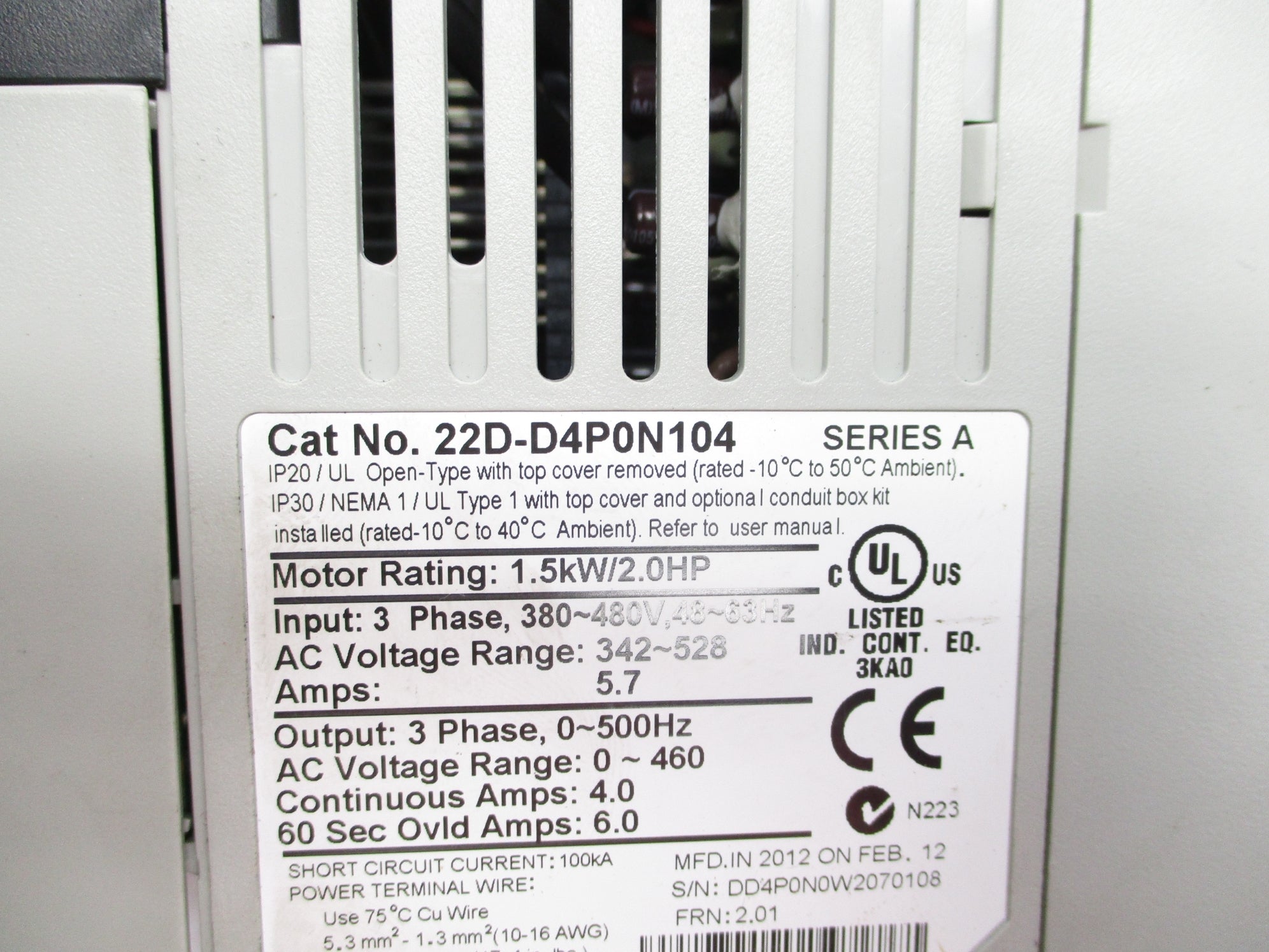 ALLEN BRADLEY 22D-D4P0N104 SER. A F/W 2.01 UNMP