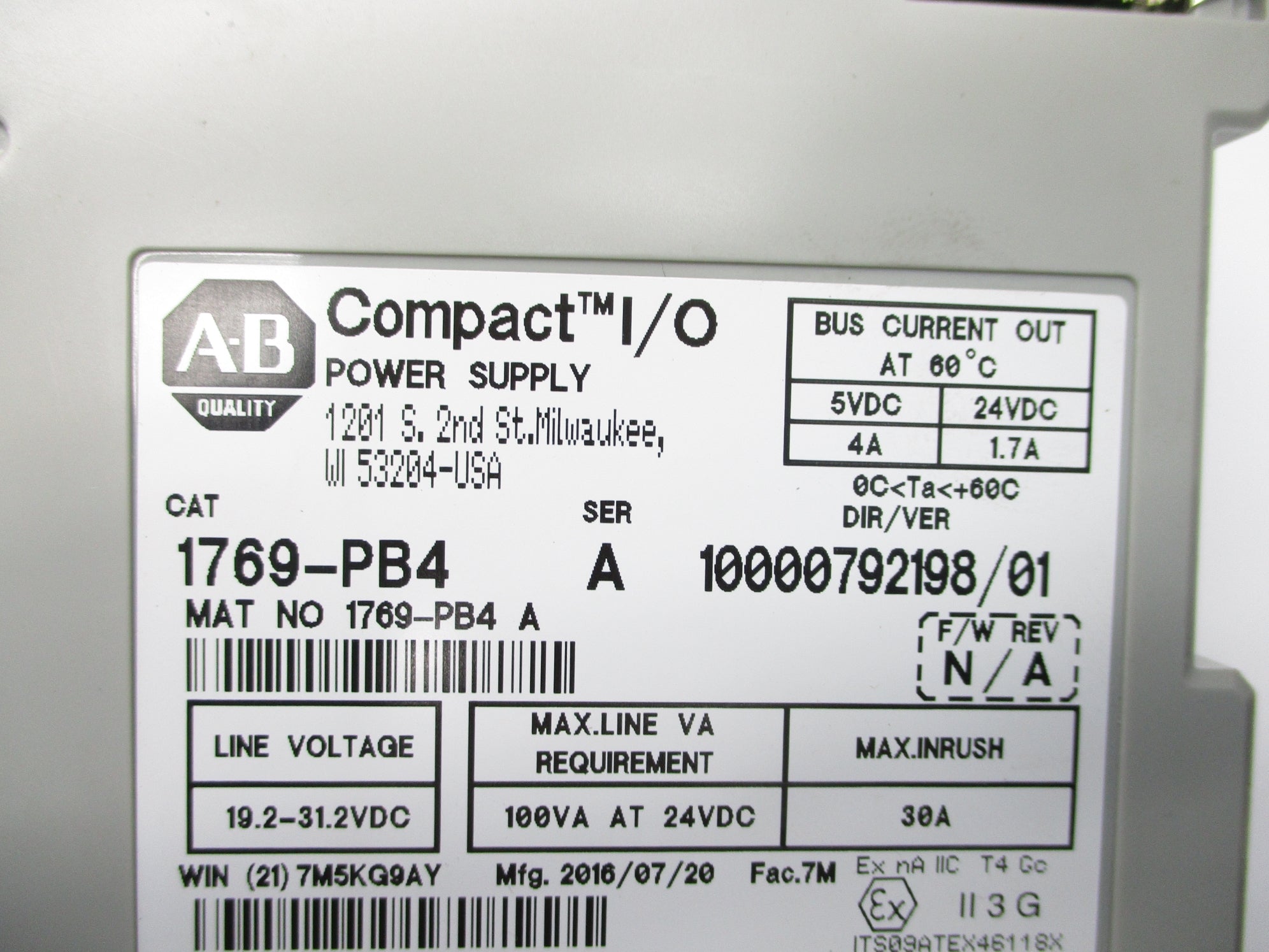 ALLEN BRADLEY 1769-PB4 SER. A UNMP