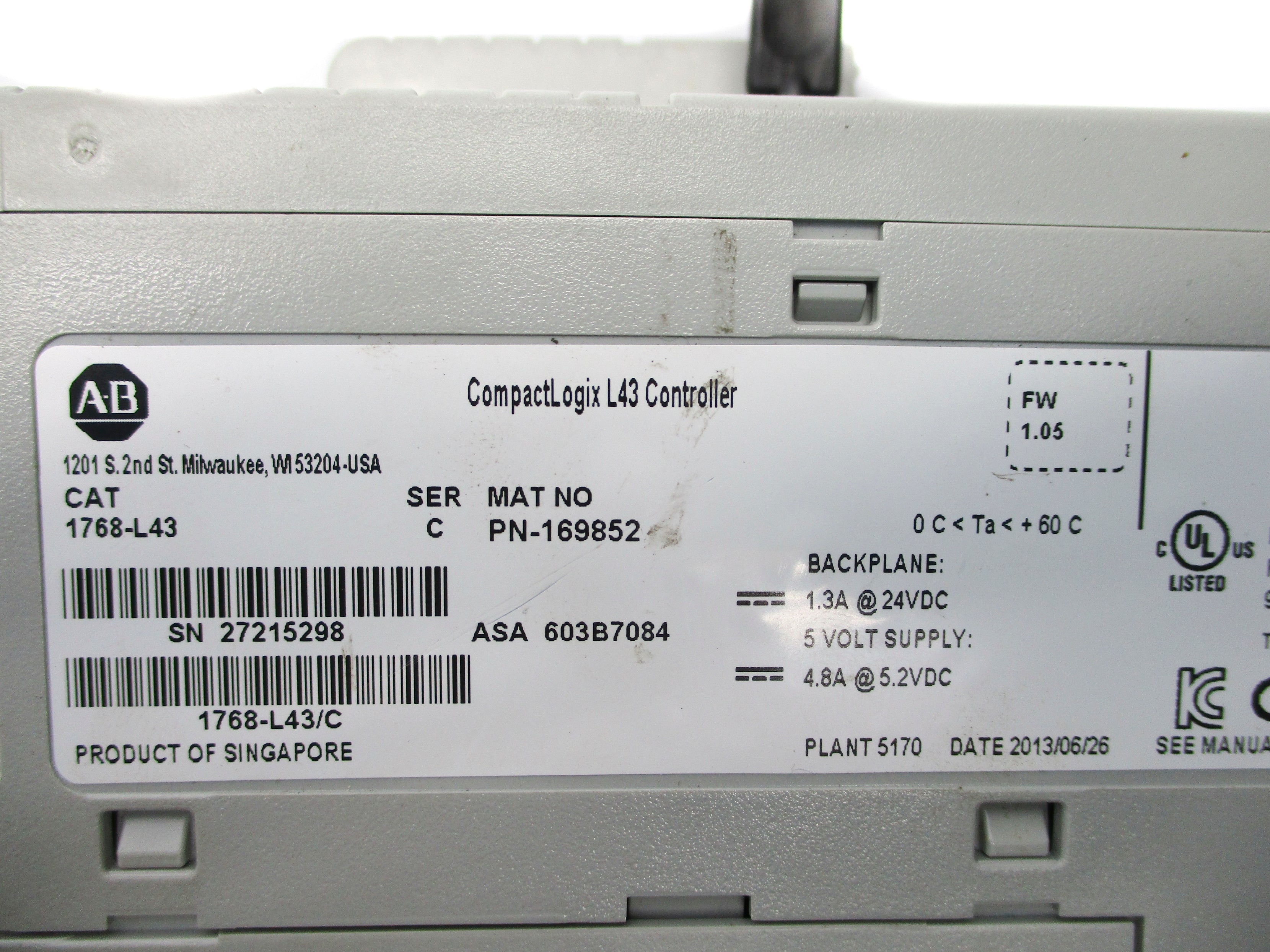 ALLEN BRADLEY 1768-L43 SER. C F/W 1.05 UNMP