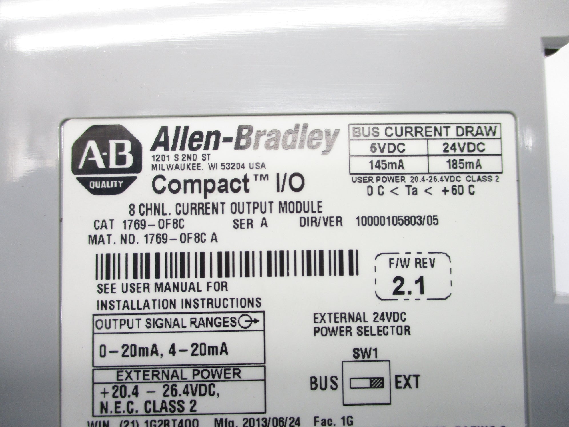 ALLEN BRADLEY 1769-OF8C SER. A F/W 2.1 UNMP
