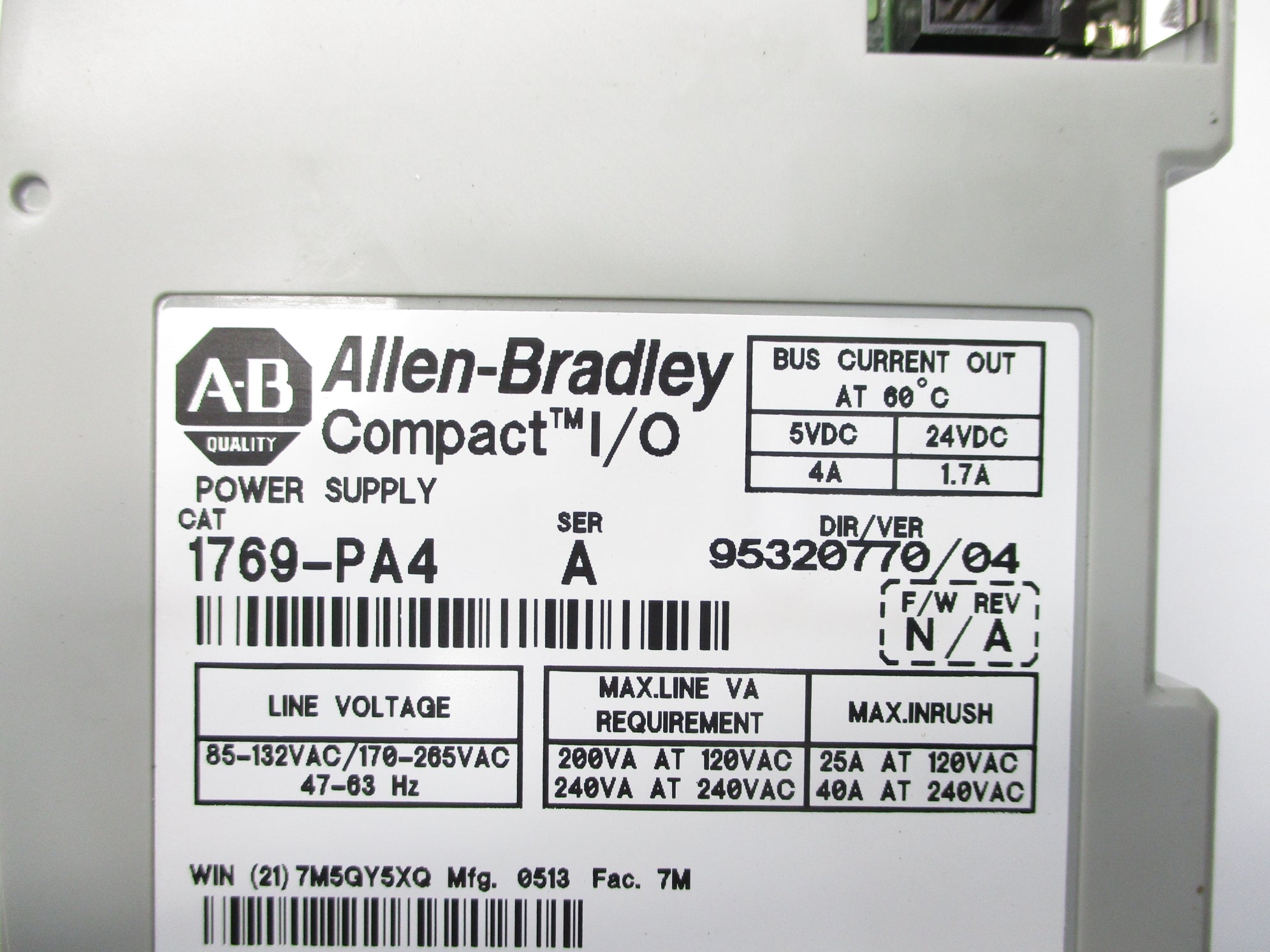 ALLEN BRADLEY 1769-PA4 SER. A UNMP