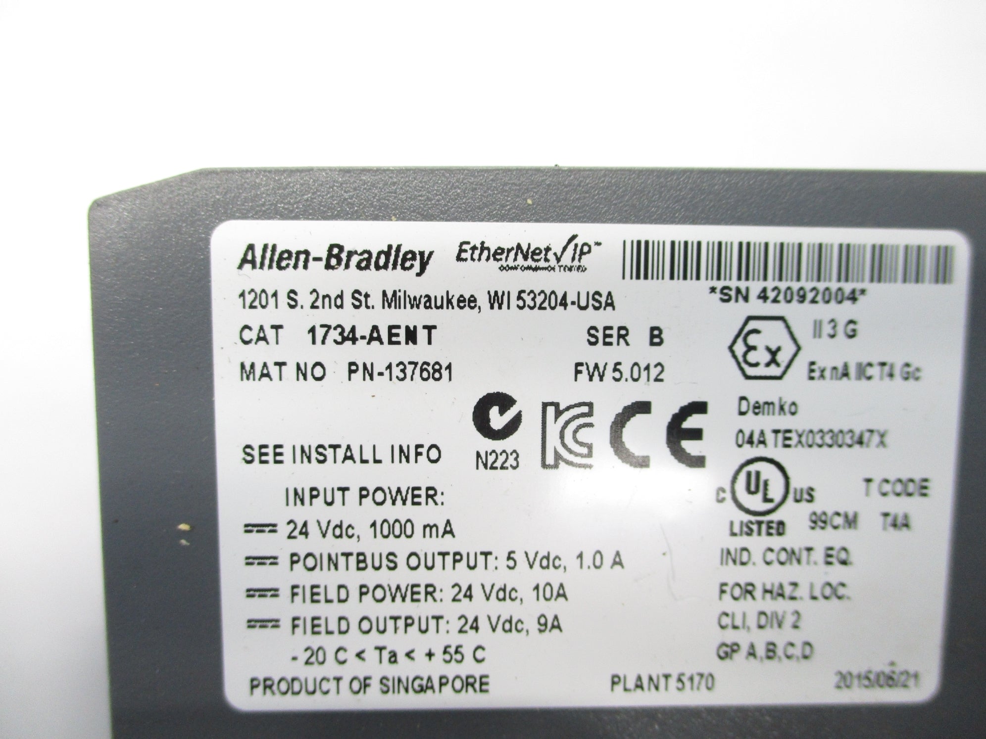 ALLEN BRADLEY 1734-AENT SER. B F/W 5.012 UNMP