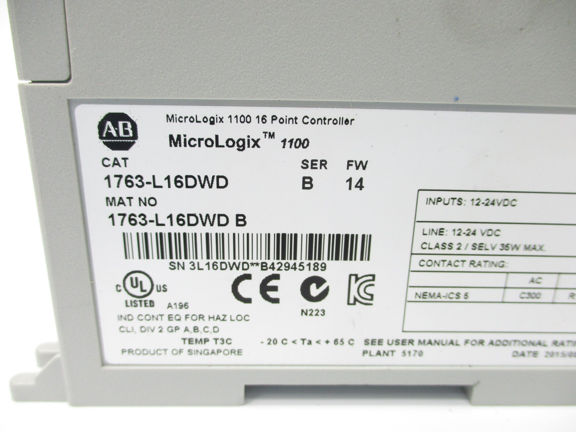 ALLEN BRADLEY 1763-L16DWD SER. B F/W 14 NSNP