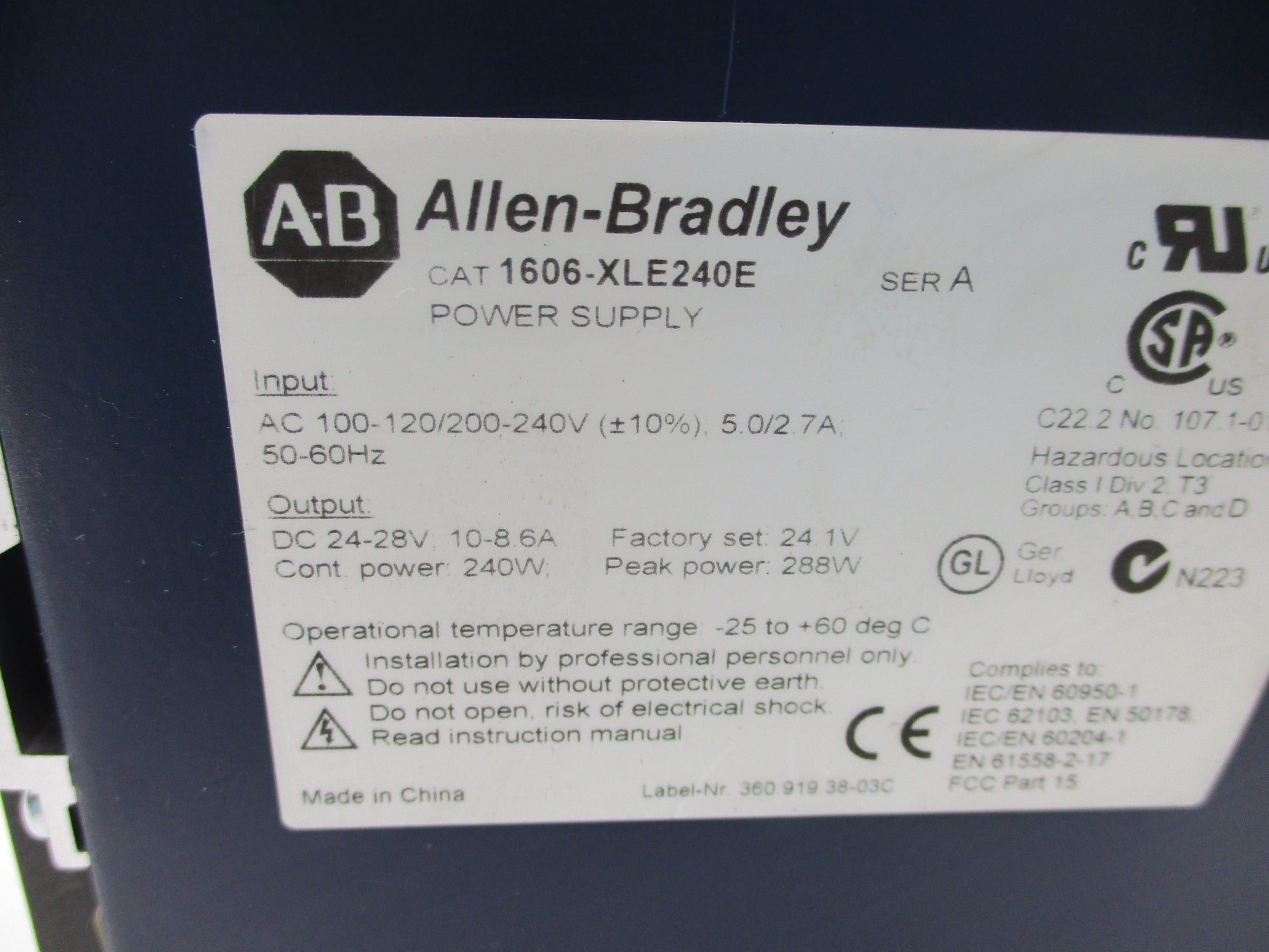 ALLEN BRADLEY 1606-XLE240E SER. A UNMP
