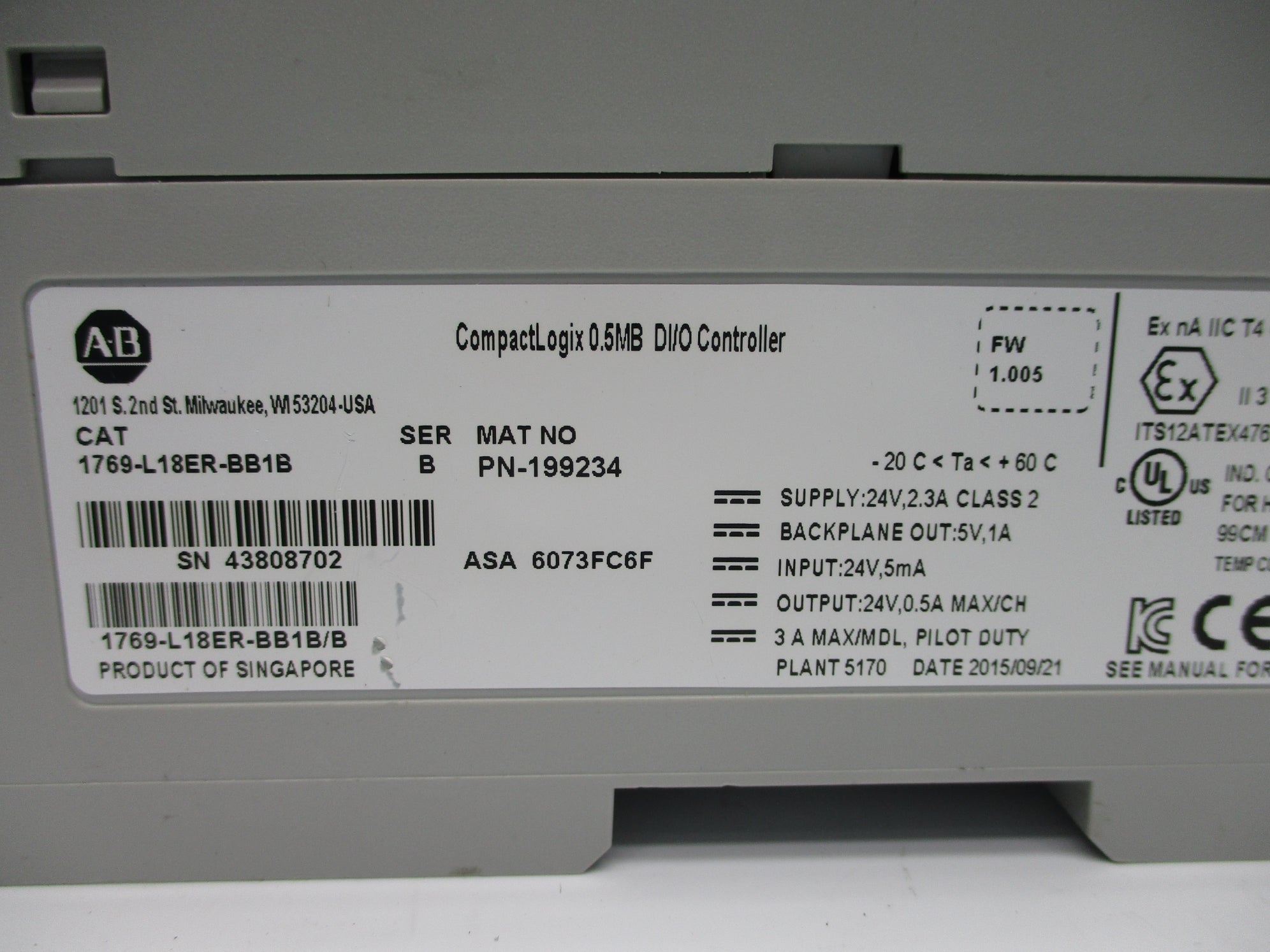 ALLEN BRADLEY 1769-L18ER-BB1B SER. B F/W 1.005 UNMP