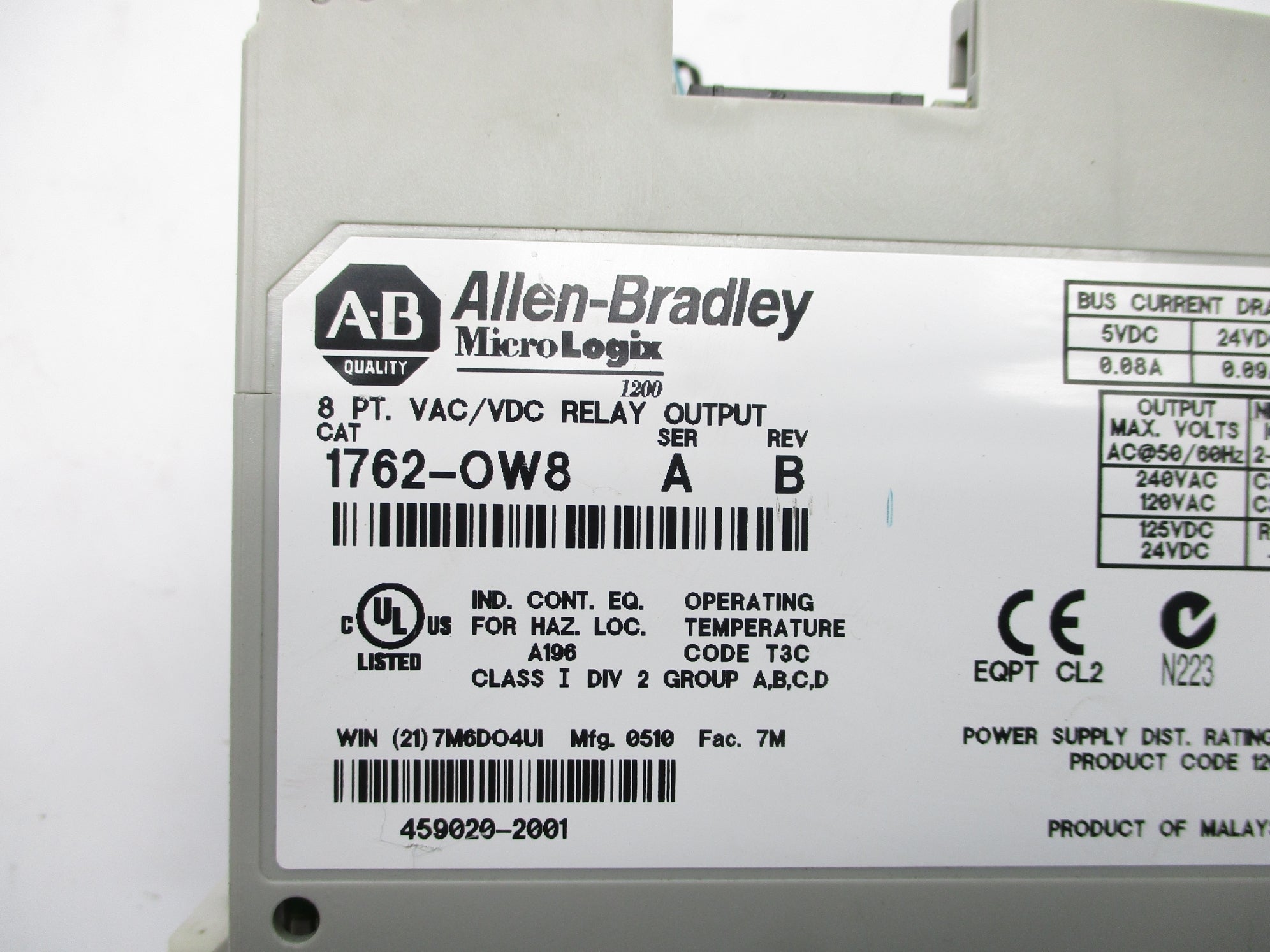 ALLEN BRADLEY 1762-OW8 SER. A 24VDC UNMP