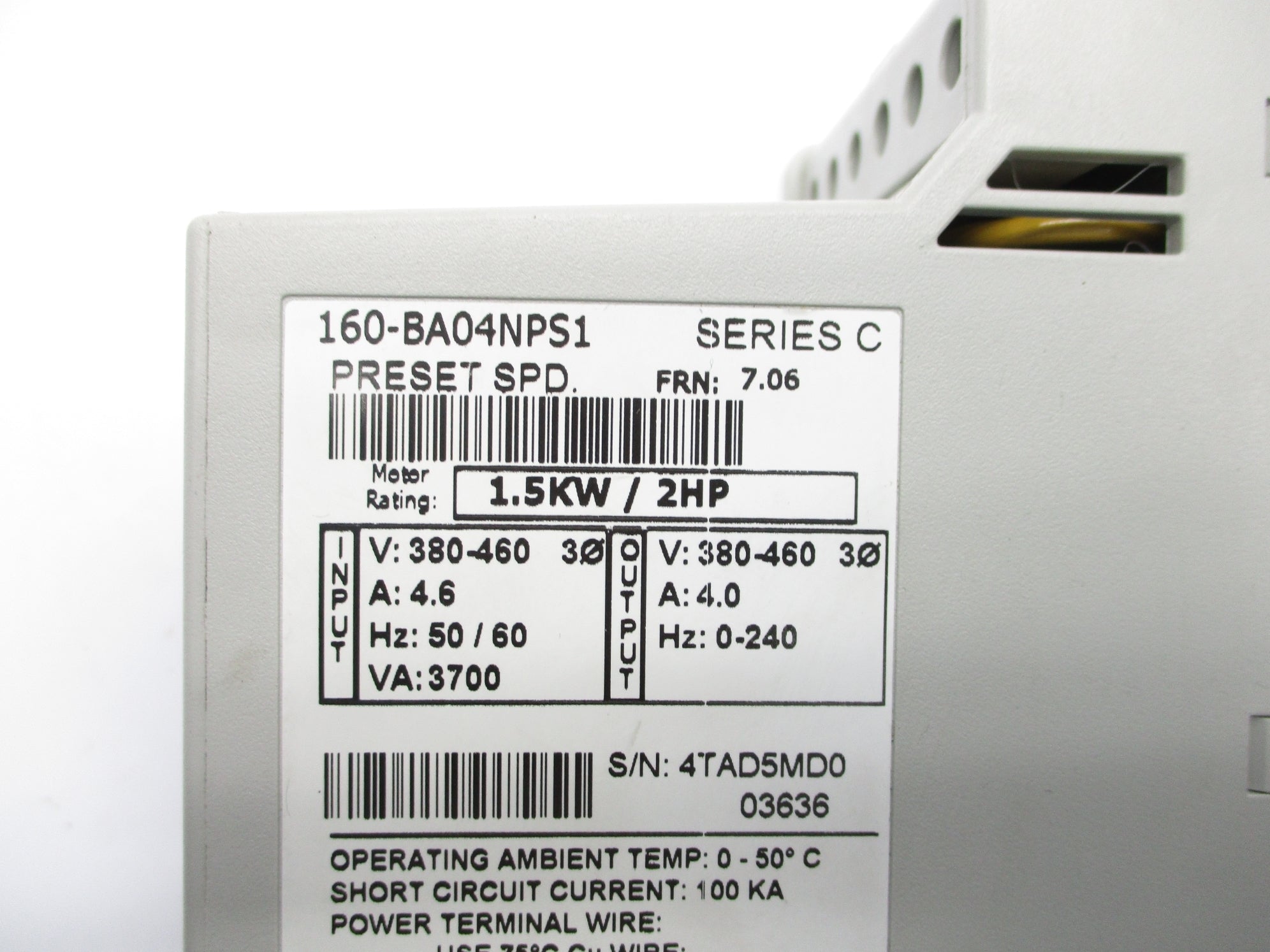 ALLEN BRADLEY 160-BA04NPS1 SER. C F/W 7.06 380-460V 4.6A NSNP