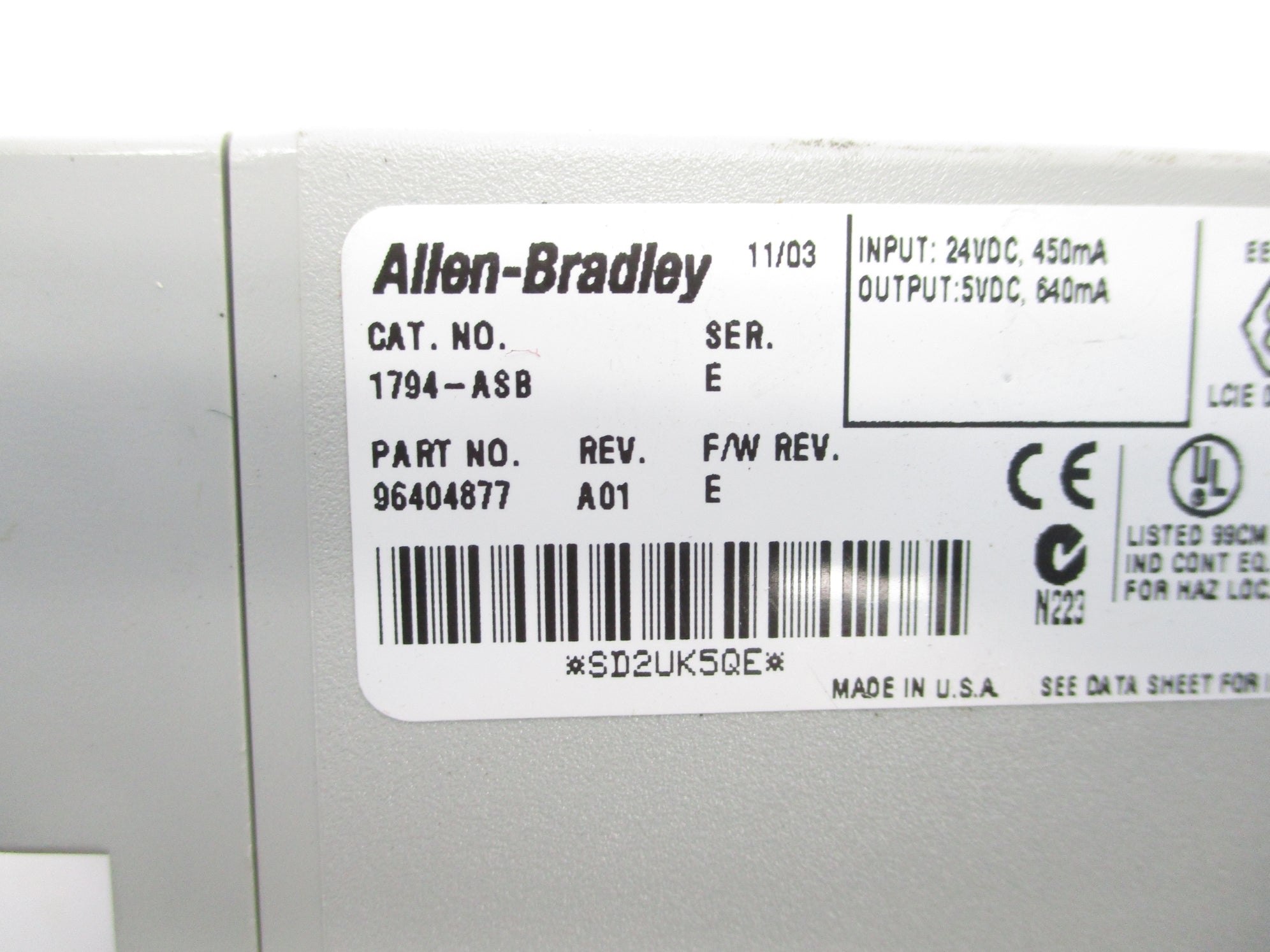ALLEN BRADLEY 1794-ASB SER. E F/W E UNMP