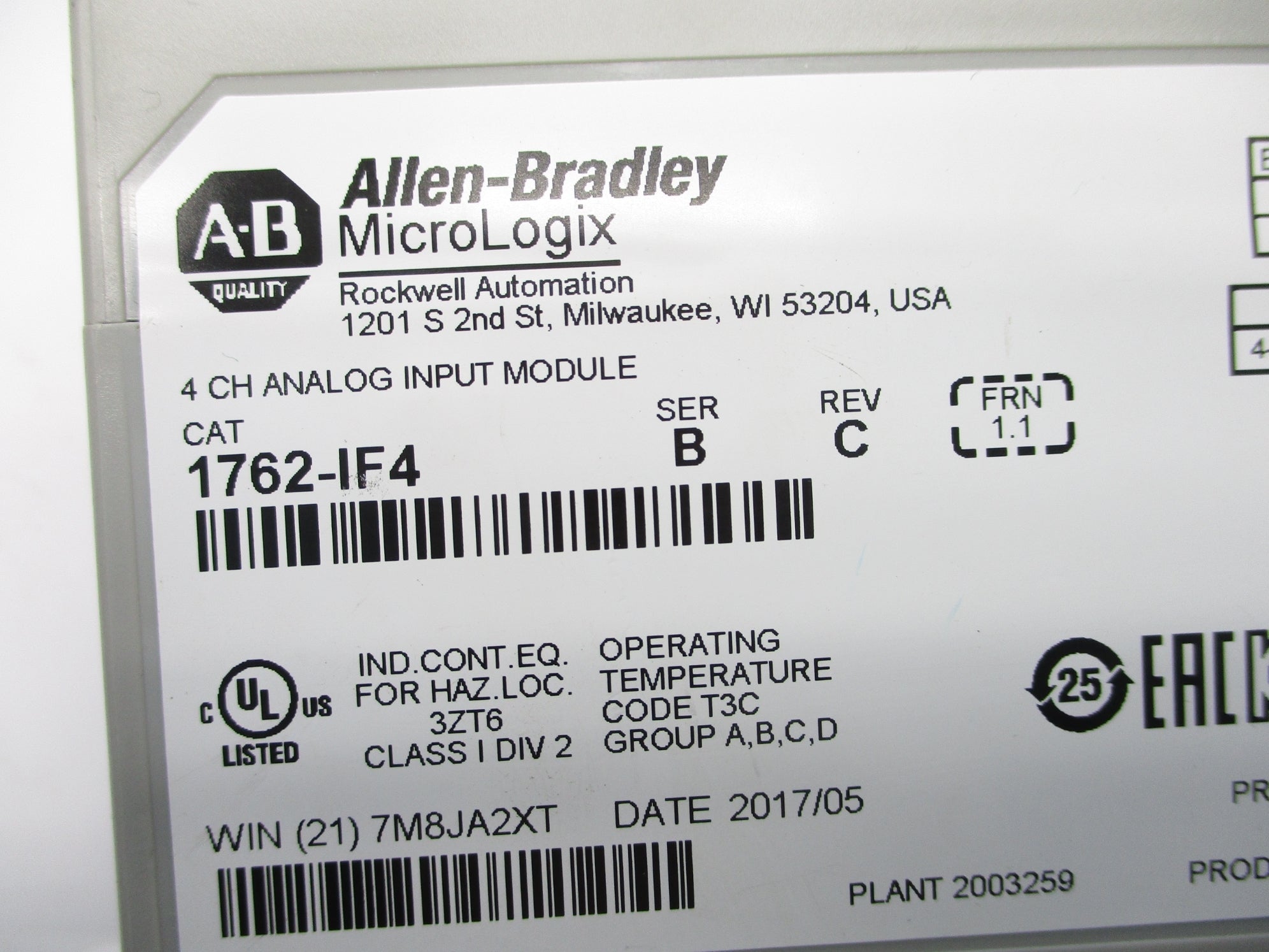 ALLEN BRADLEY 1762-IF4 SER. B F/W 1.1 NSNP