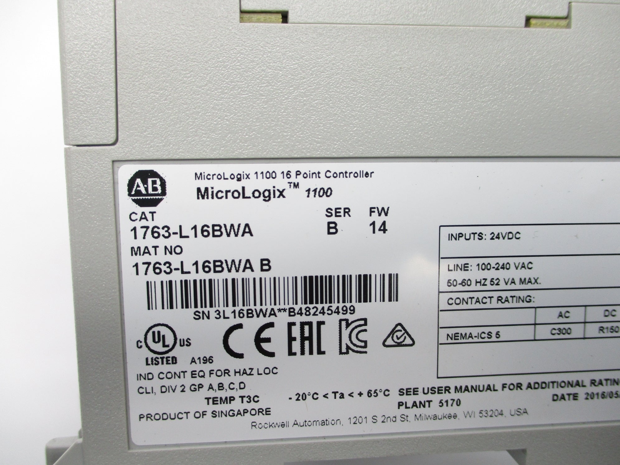 ALLEN BRADLEY 1763-L16BWA SER. B F/W 14 UNMP