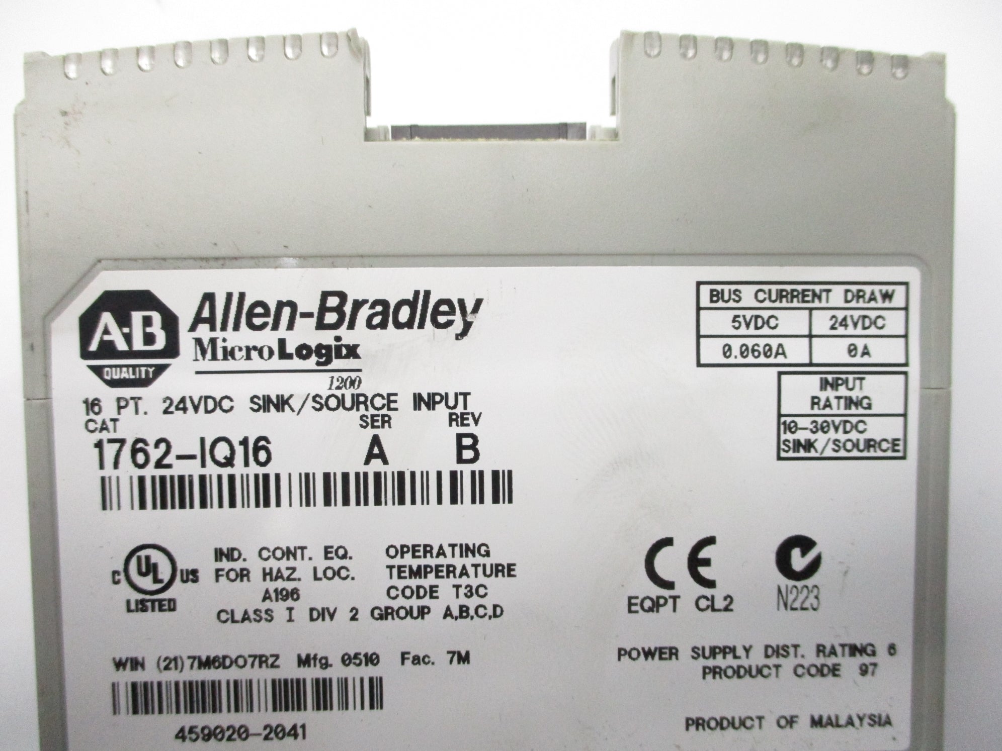 ALLEN BRADLEY 1762-IQ16 SER. A UNMP