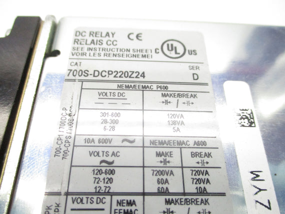 ALLEN BRADLEY 700S-DCP220Z24 SER. D 24VDC UNMP