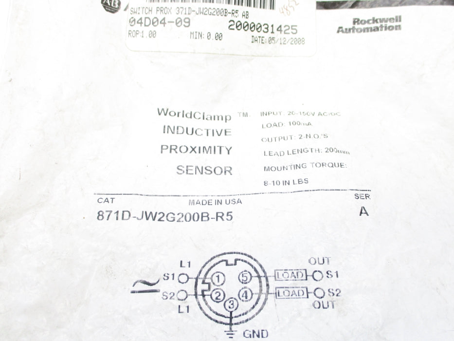 INDUSTRIAL SPARE PART 871D-JW2G200B-R5 SER. A NSMP