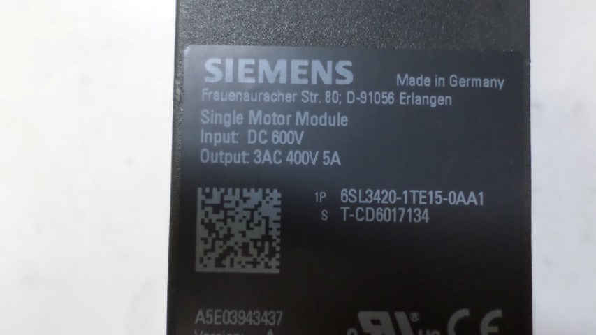 SIEMENS 6SL3420-1TE15-0AA1 SINGLE MOTOR MODULE *USED*