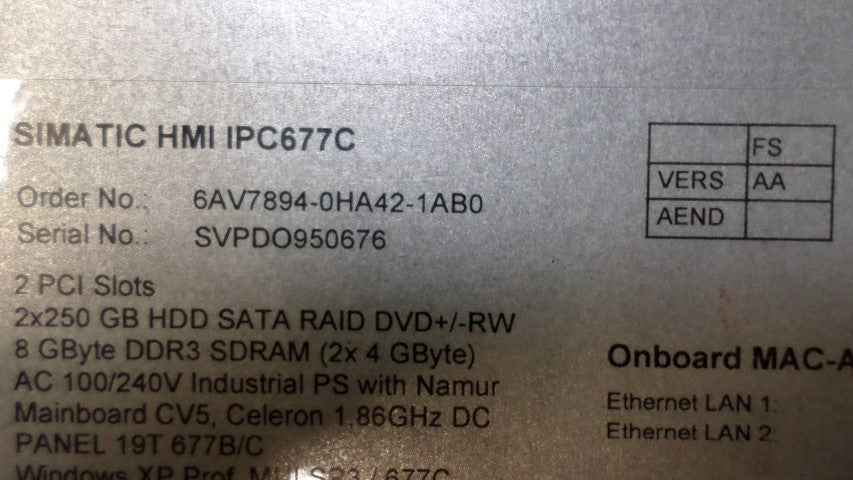 SIEMENS SIMATIC HMI IPC677C 6AV7894-0HA42-1AB0 COMPUTER IPC 677C *NEW NO BOX*