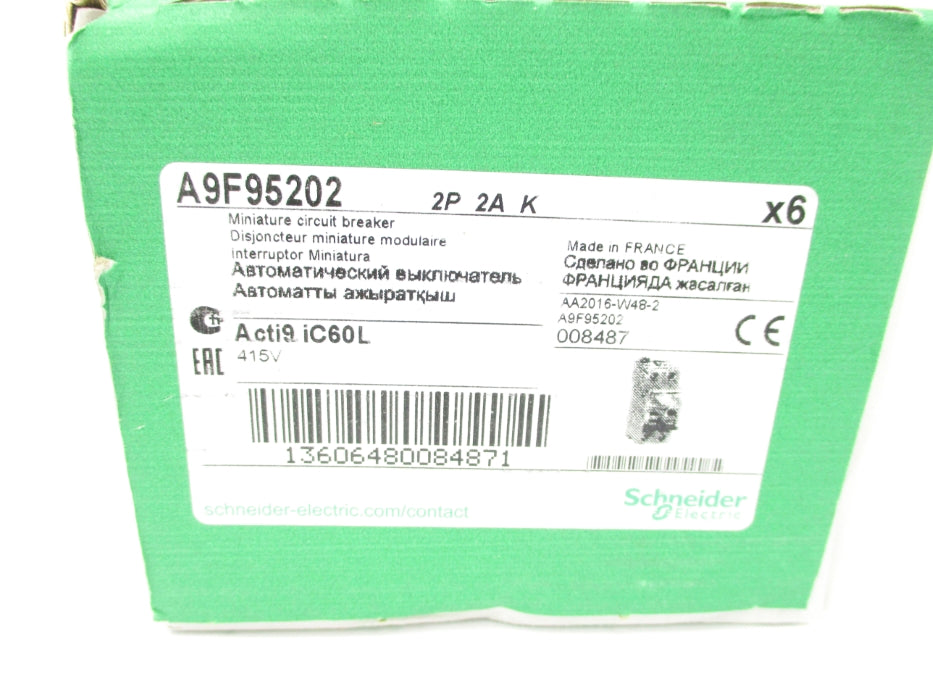SCHNEIDER ELECTRIC A9F95202 2A 415V (PKG OF 6) NSFS