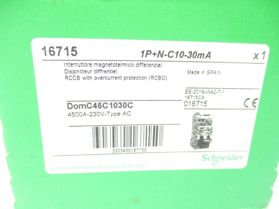 SCHNEIDER ELECTRIC 16715 DOMC45C1030C 10A 230V NSMP