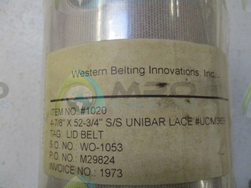 WESTERN BELTING 1020 4-7/8" 52-3/4" S/S UNIBAR LACE * NEW IN FACTORY BAG *
